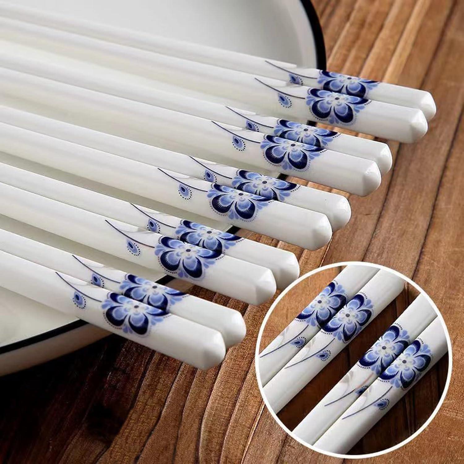 10 Pares de Palillos de Cerámica Decohomeforu 24.68 cm Flor Azul