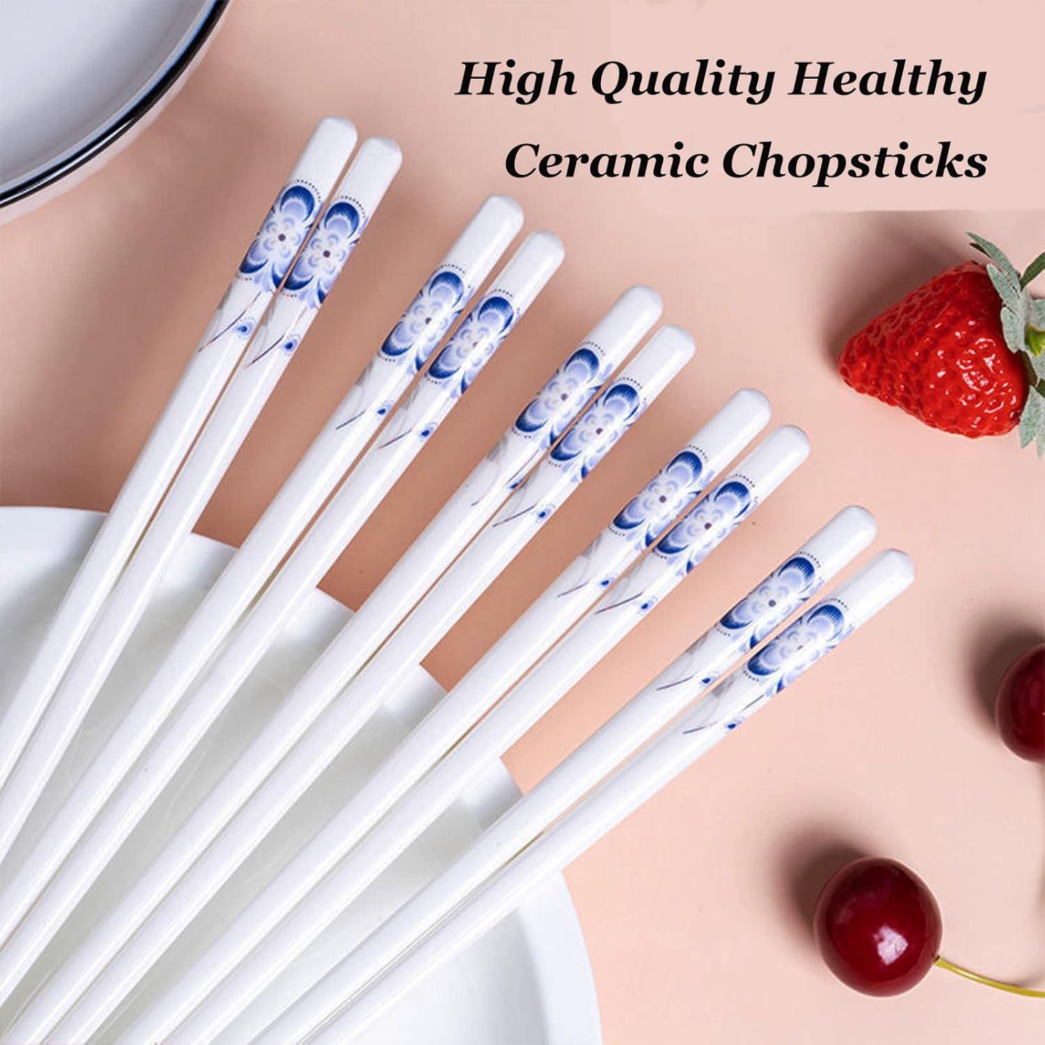 10 Pares de Palillos de Cerámica Decohomeforu 24.68 cm Flor Azul