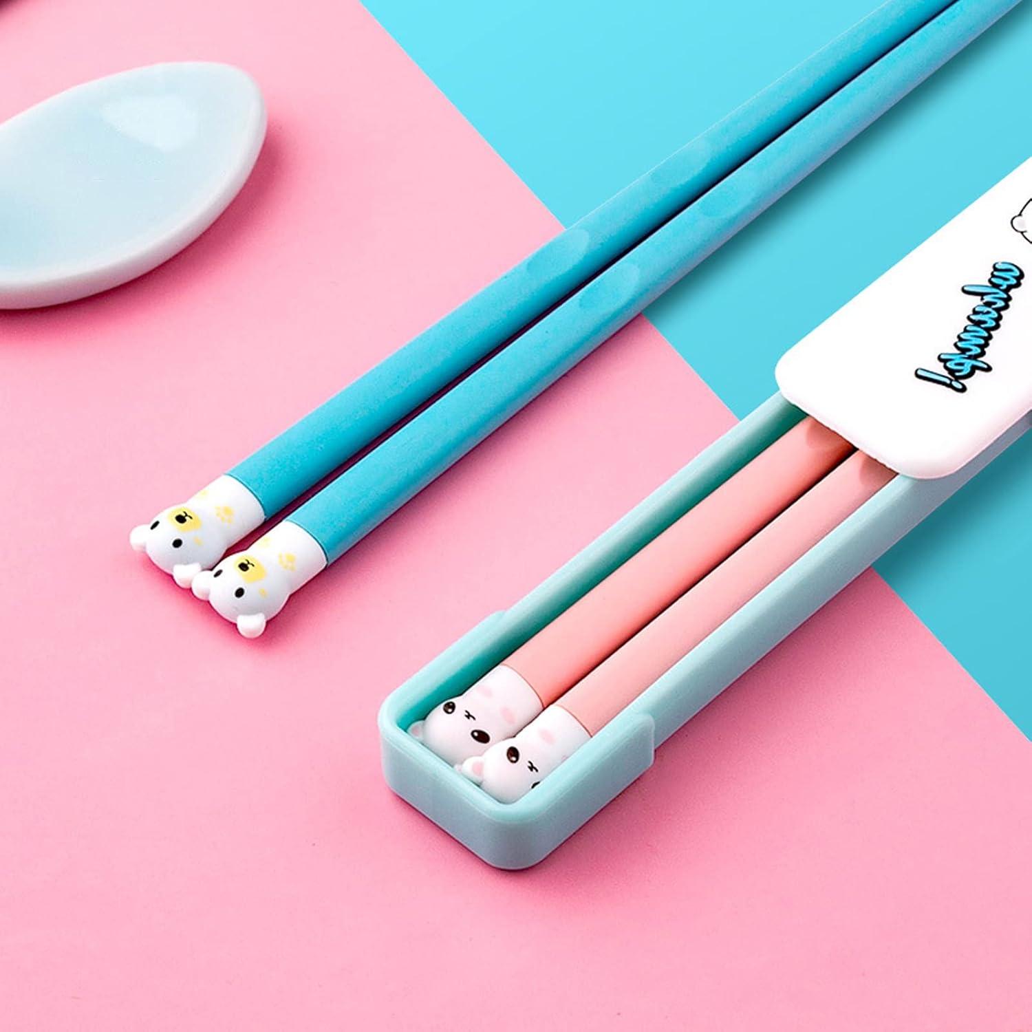 Palillos Portátiles de Silicona Darunfa 19.8 cm 2 Pares Rosa y Azul