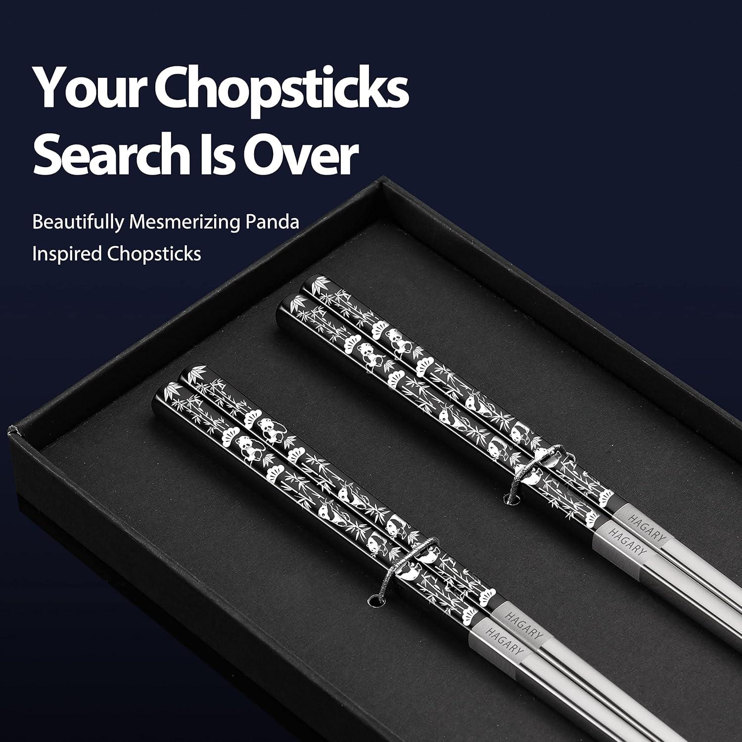 Palillos Metálicos Reutilizables Hagary Panda Negro - 2 Pares