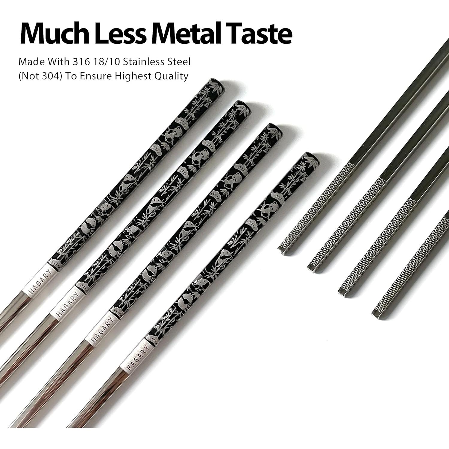 Palillos Metálicos Reutilizables Hagary Panda Negro - 2 Pares