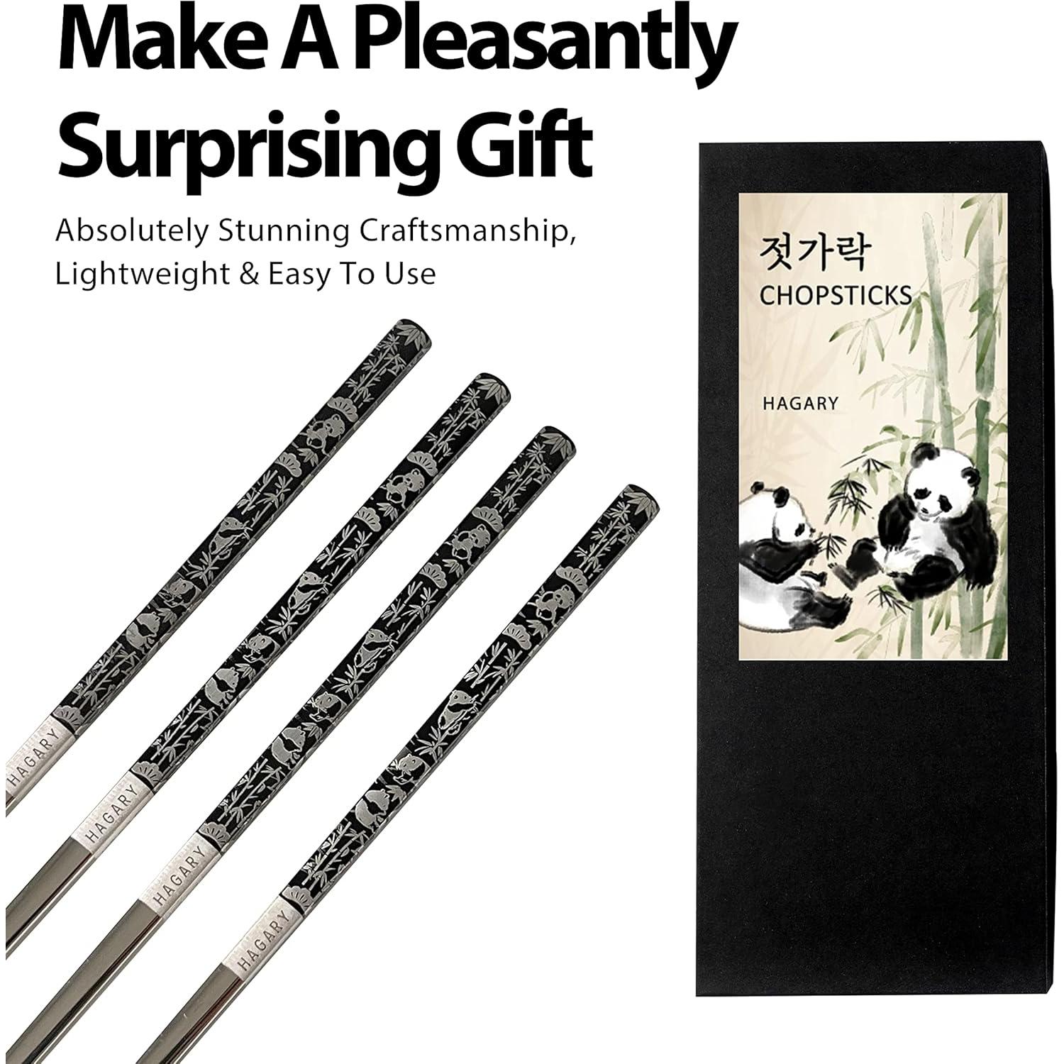 Palillos Metálicos Reutilizables Hagary Panda Negro - 2 Pares