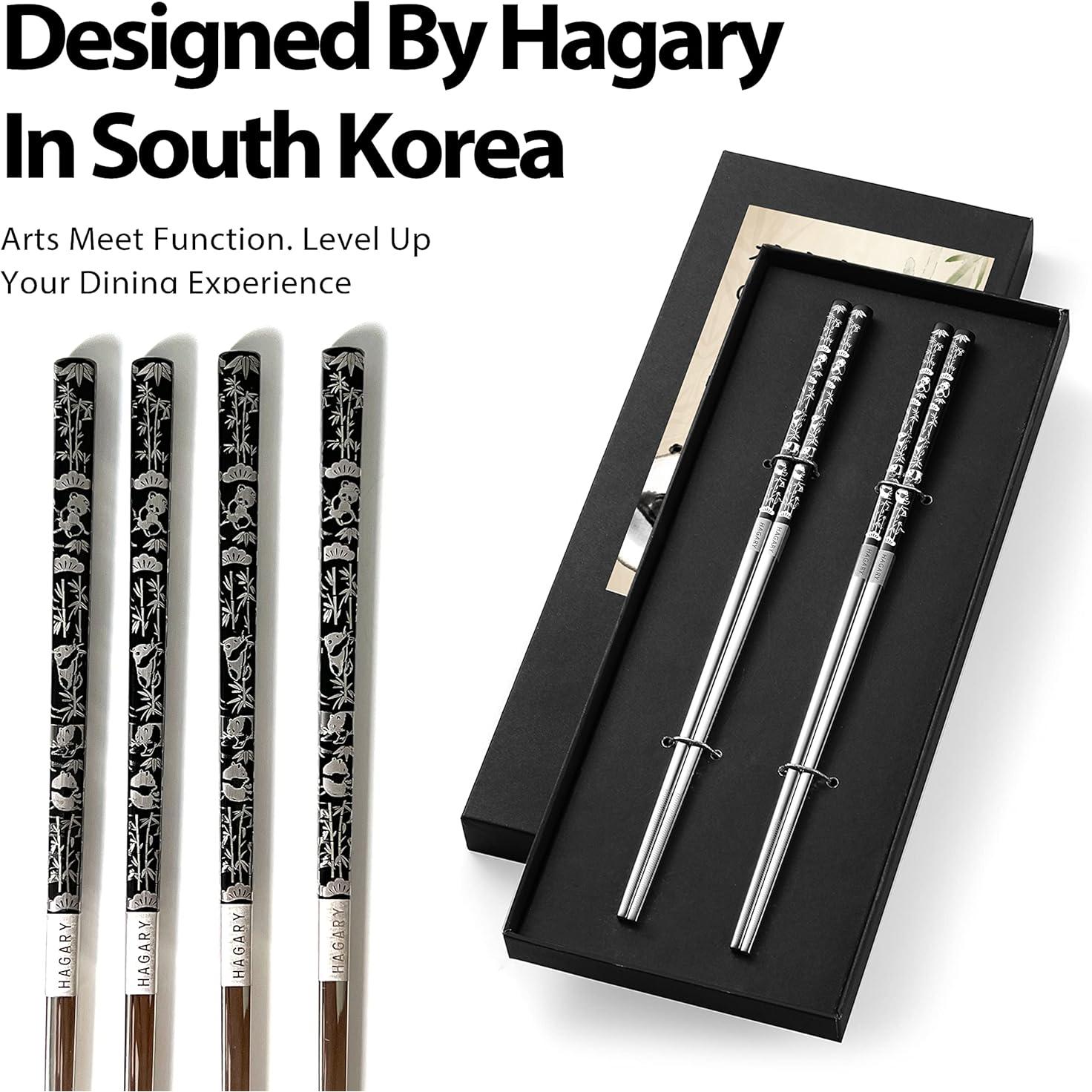 Palillos Metálicos Reutilizables Hagary Panda Negro - 2 Pares