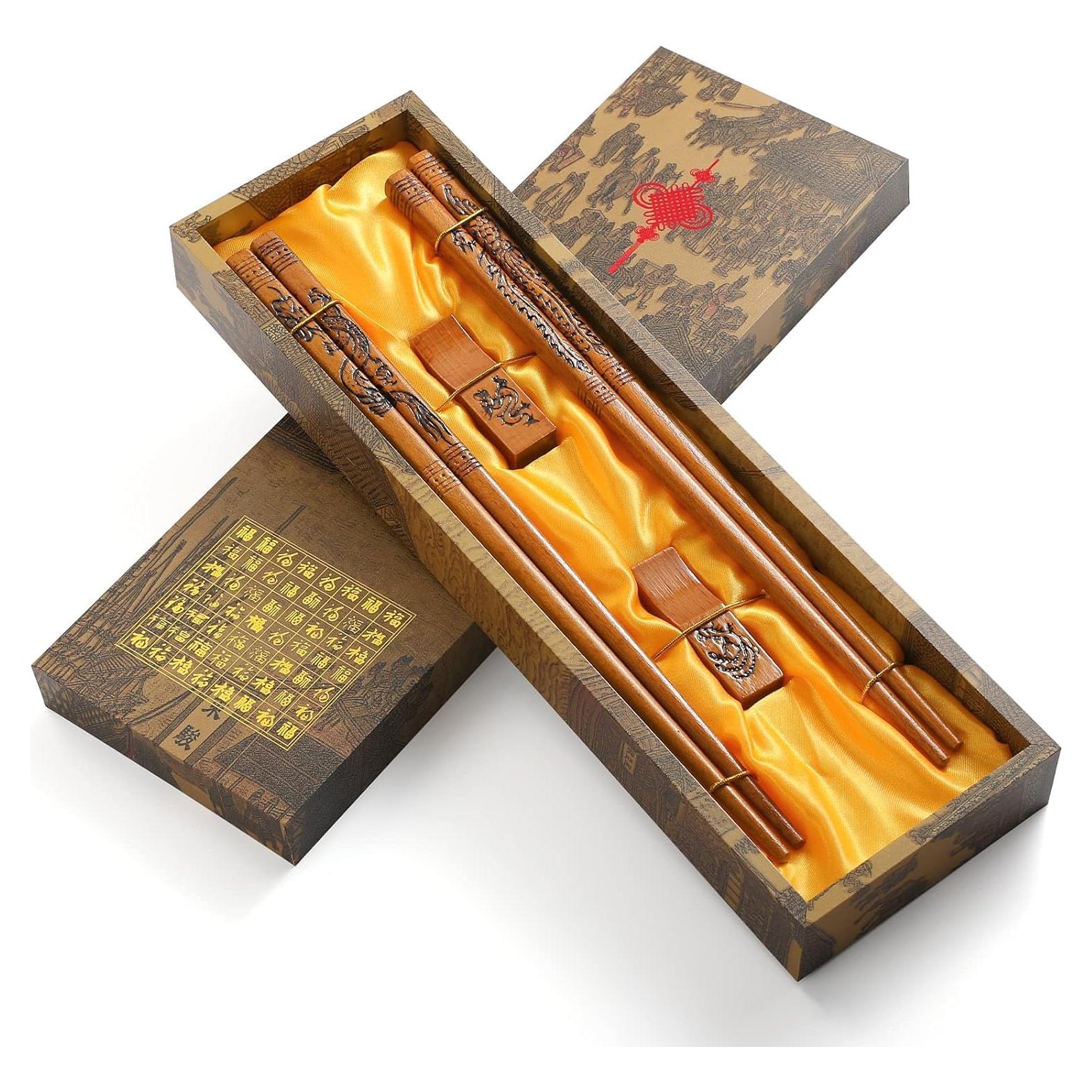 Juego de Palillos Reutilizables KAHACIYO con Dragón y Fénix - 2 Pares