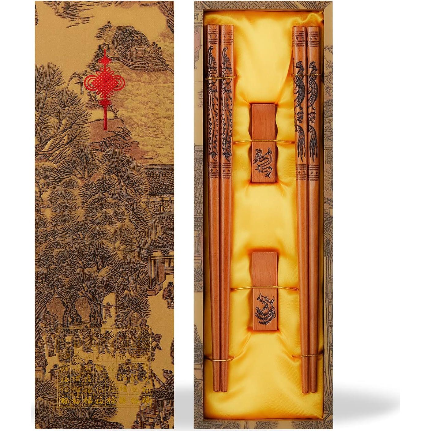 Juego de Palillos Reutilizables KAHACIYO con Dragón y Fénix - 2 Pares