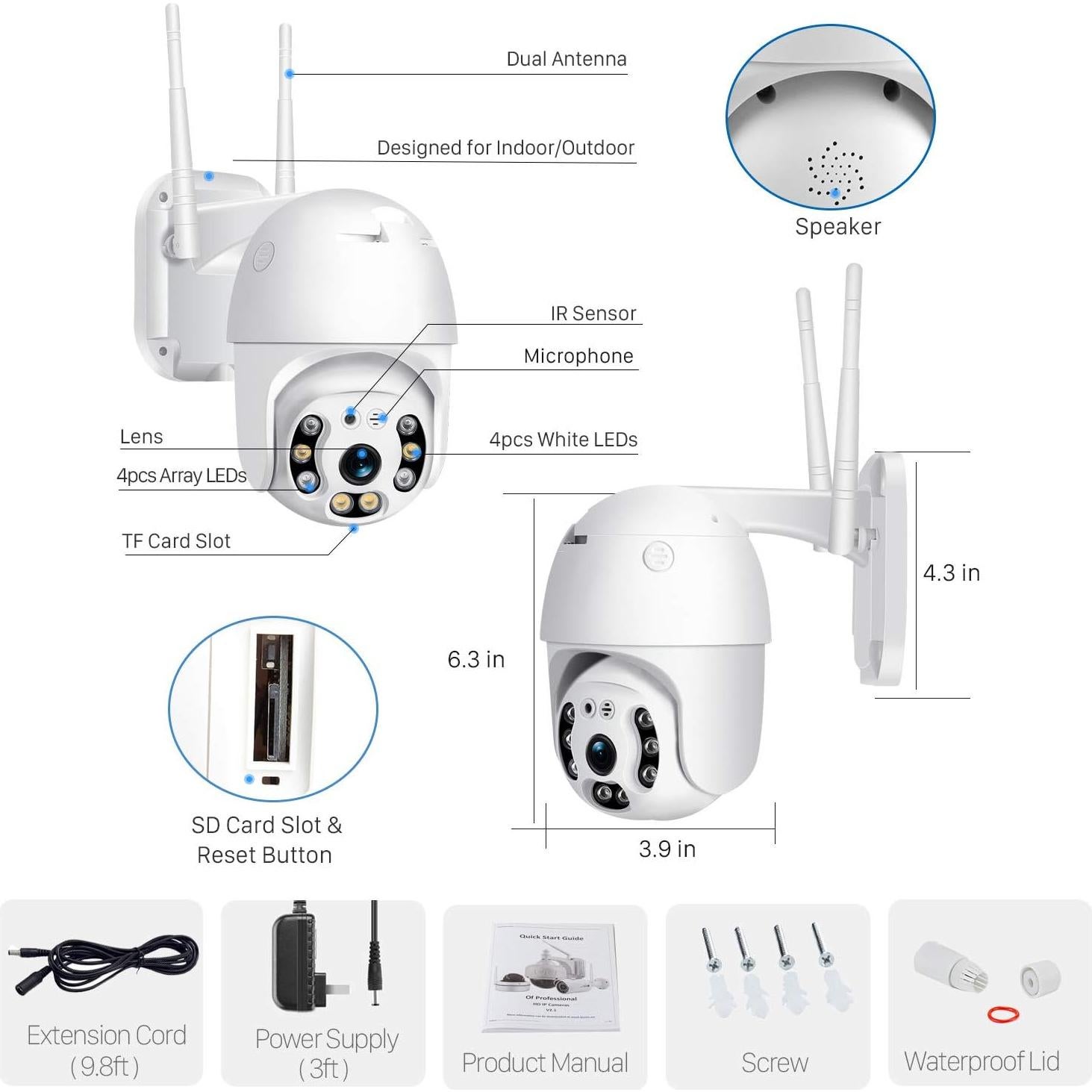 Cámara de Seguridad Exterior WiFi 1080P BESDERSEC Dome IP66