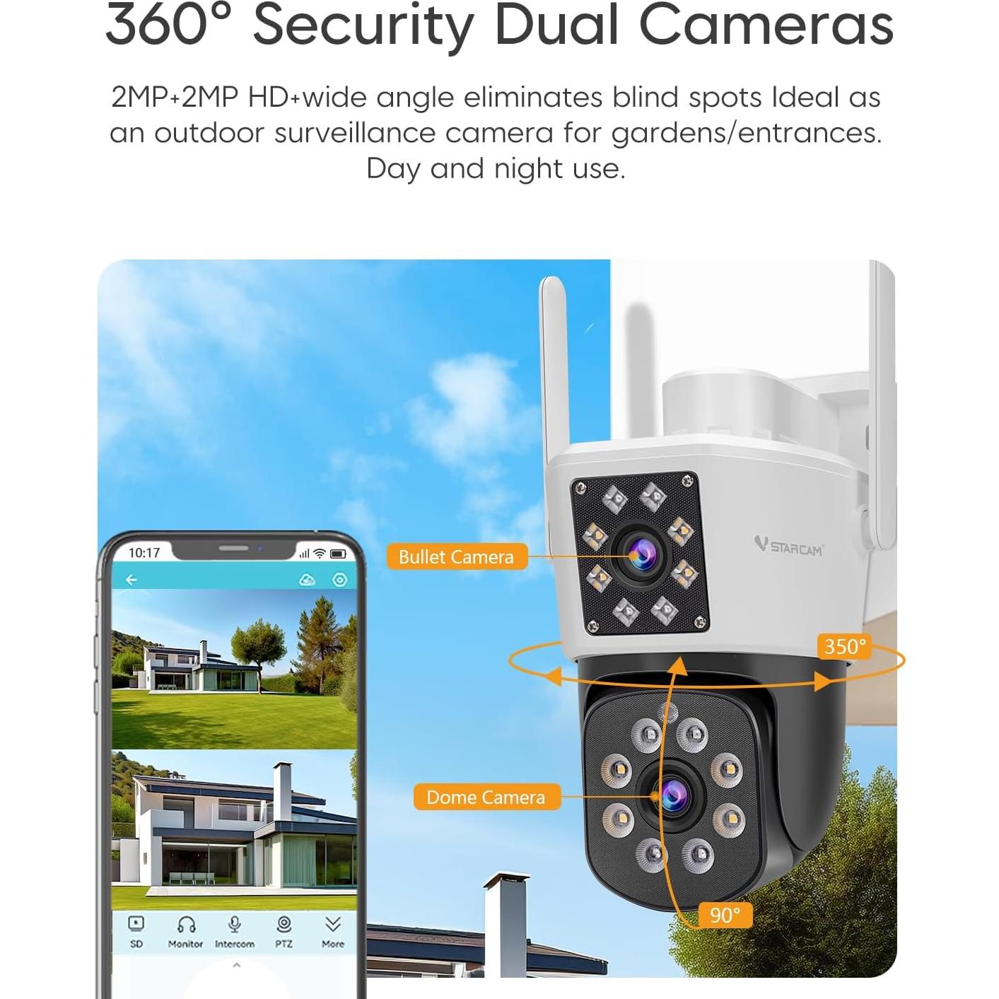 Cámara de Seguridad Exterior VSTARCAM C662DR 3MP Doble Lente 360°