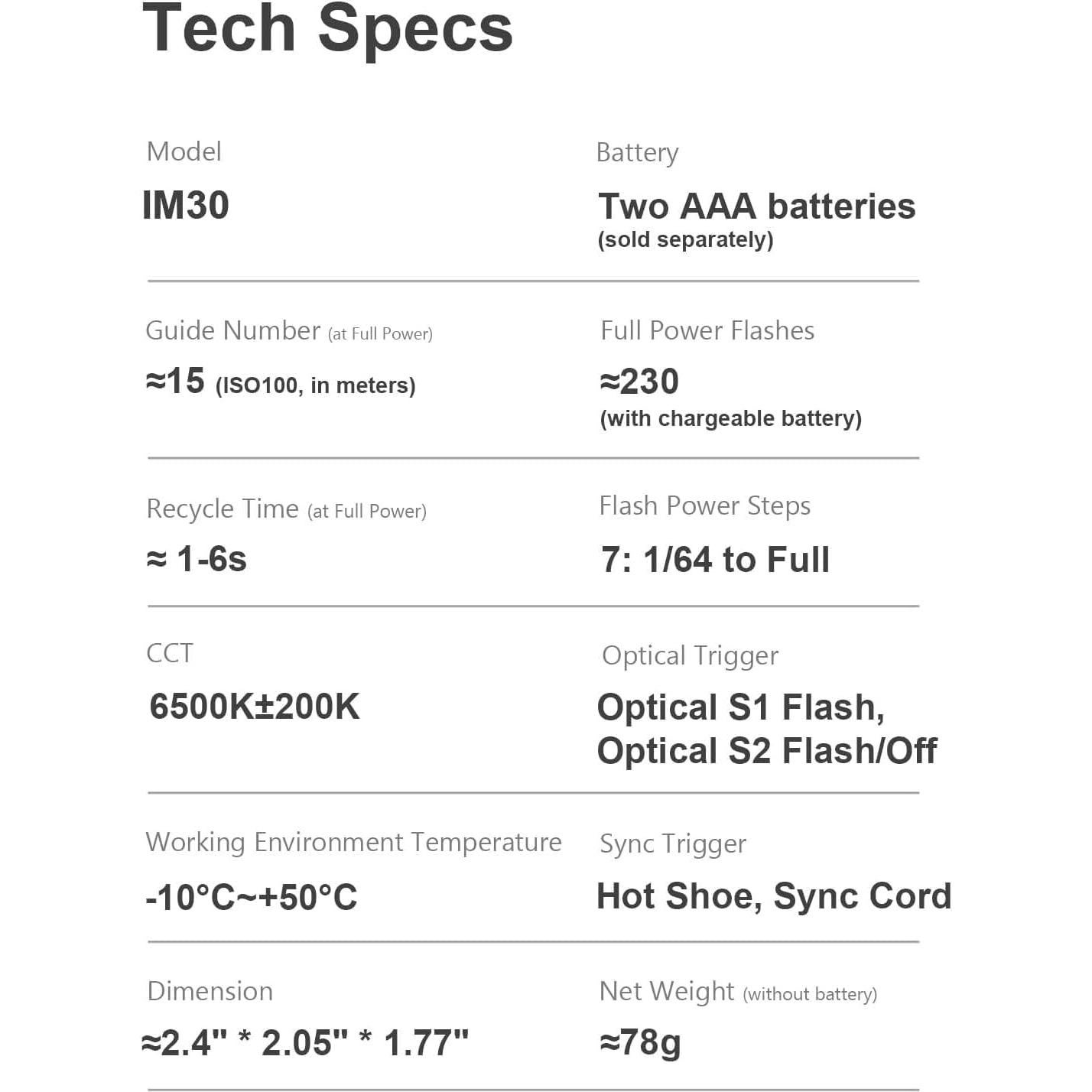 Flash Godox iM30 Mini - Compacto GN 15, 7 Niveles de Potencia