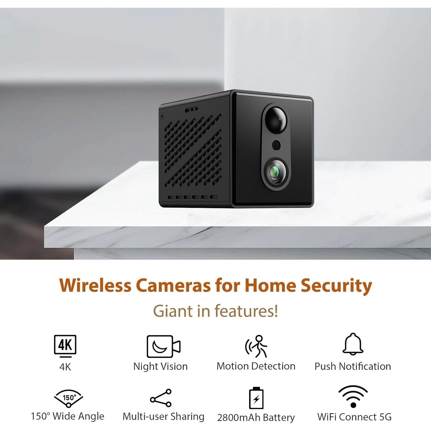 Cámara de Seguridad Inalámbrica RXIMA 4K WiFi 150° Negro