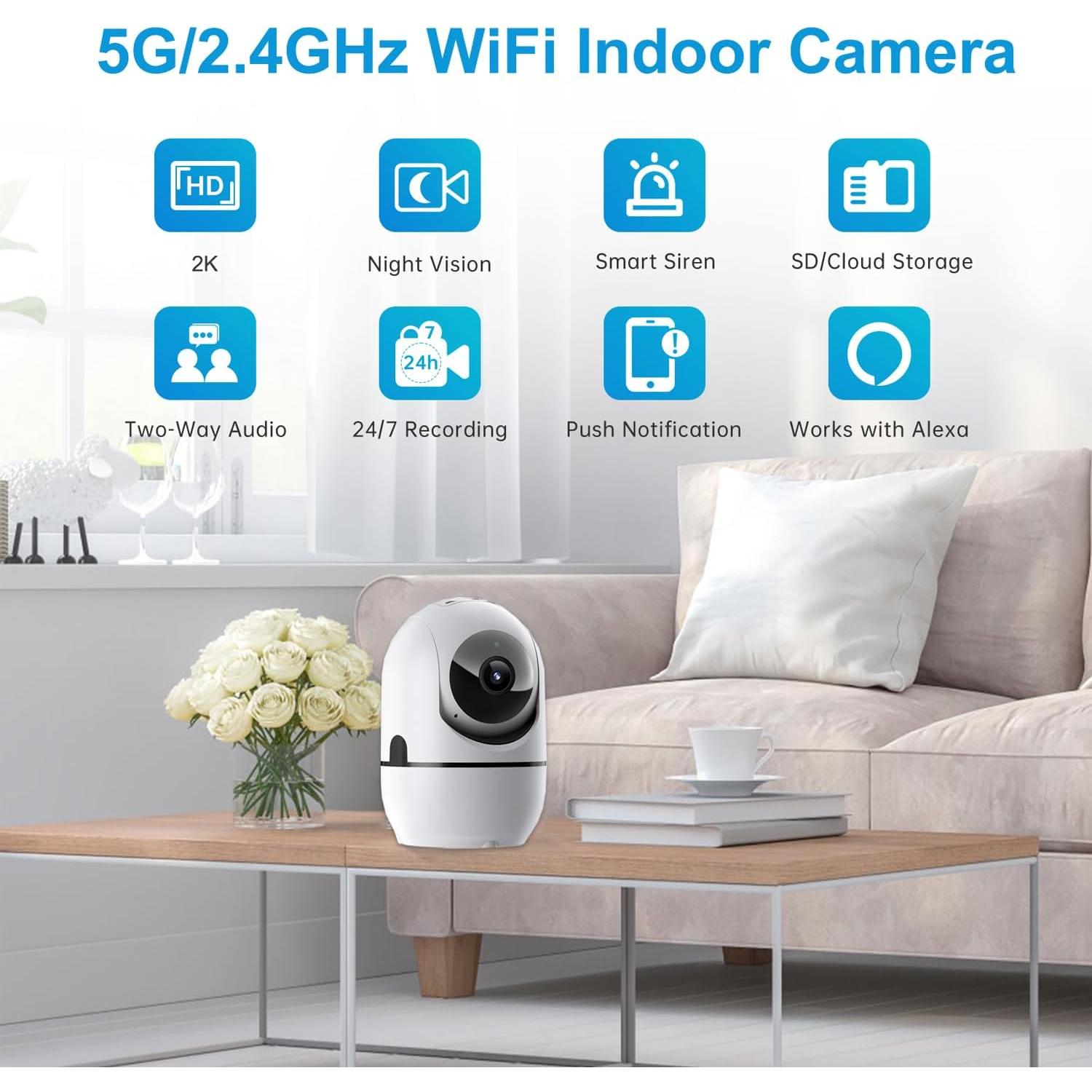 Cámara de Seguridad Interior GBIUT 2 Pack 360° HD WiFi 5G/2.4GHz