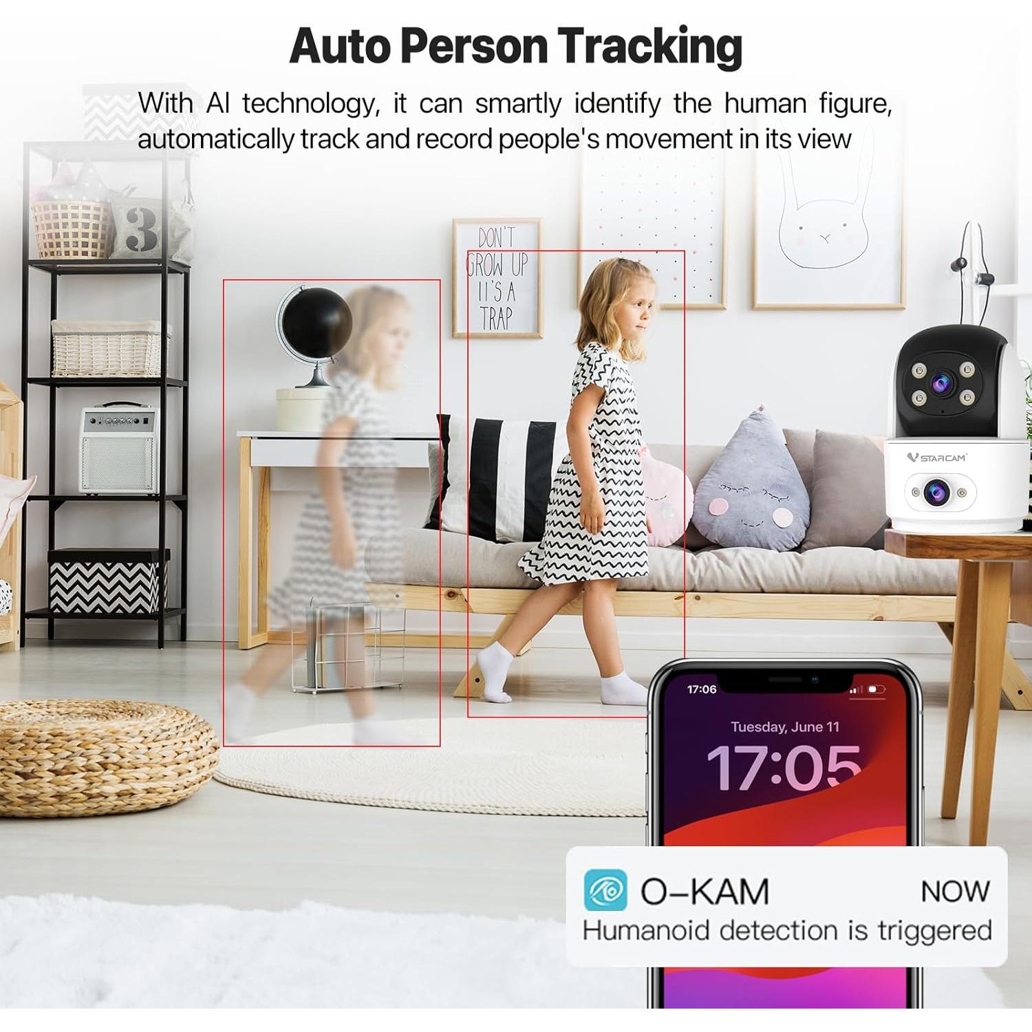 Cámara de Seguridad Interior VSTARCAM C996DR 2K Doble Lente
