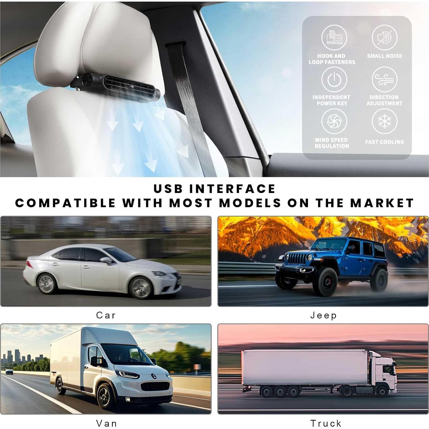 Ventilador de reposacabezas Loisdaro para coche 2pcs USB