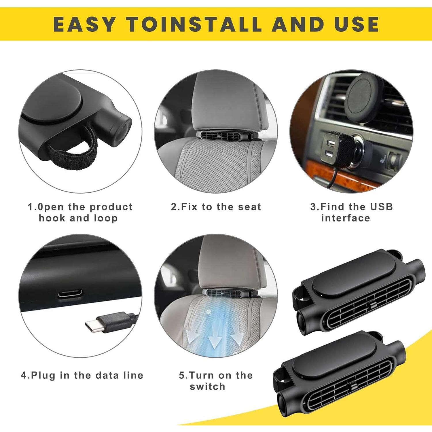 Ventilador de reposacabezas Loisdaro para coche 2pcs USB