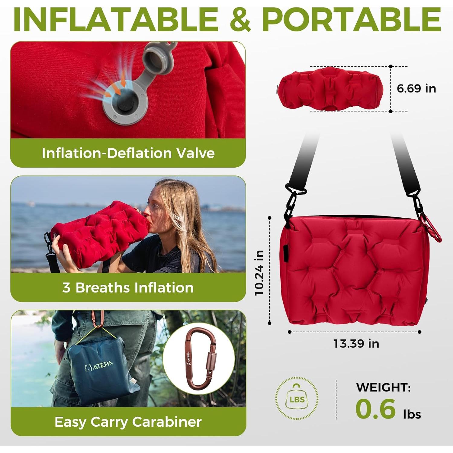Cojín de Viaje Inflable ATEPA 4 en 1, Almohada y Soporte