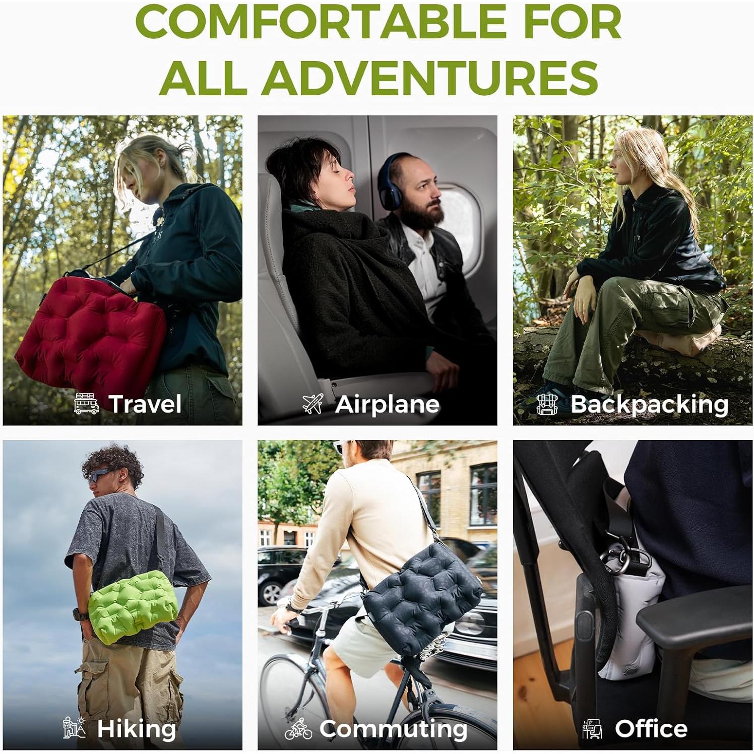 Cojín de Viaje Inflable ATEPA 4 en 1, Almohada y Soporte