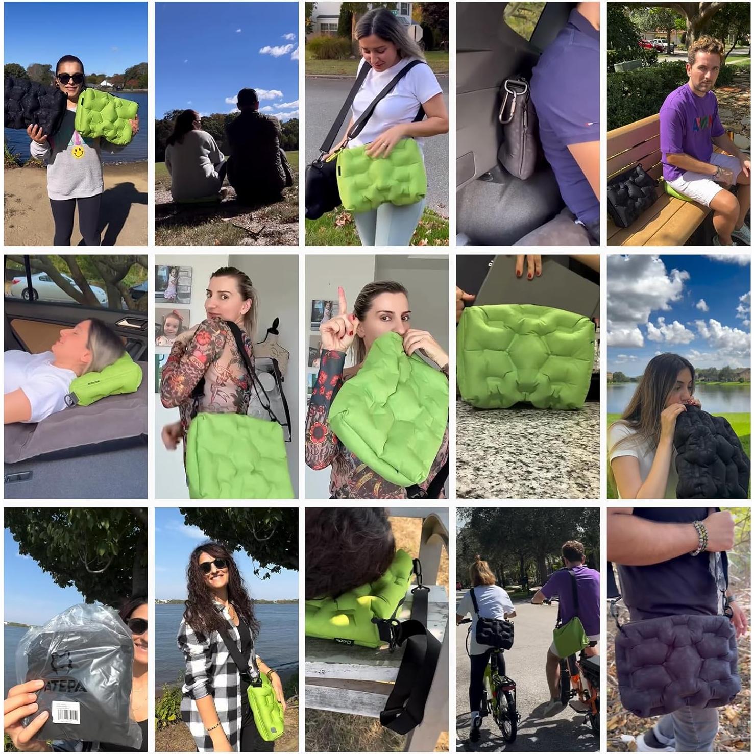 Cojín de Viaje Inflable ATEPA 4 en 1, Almohada y Soporte