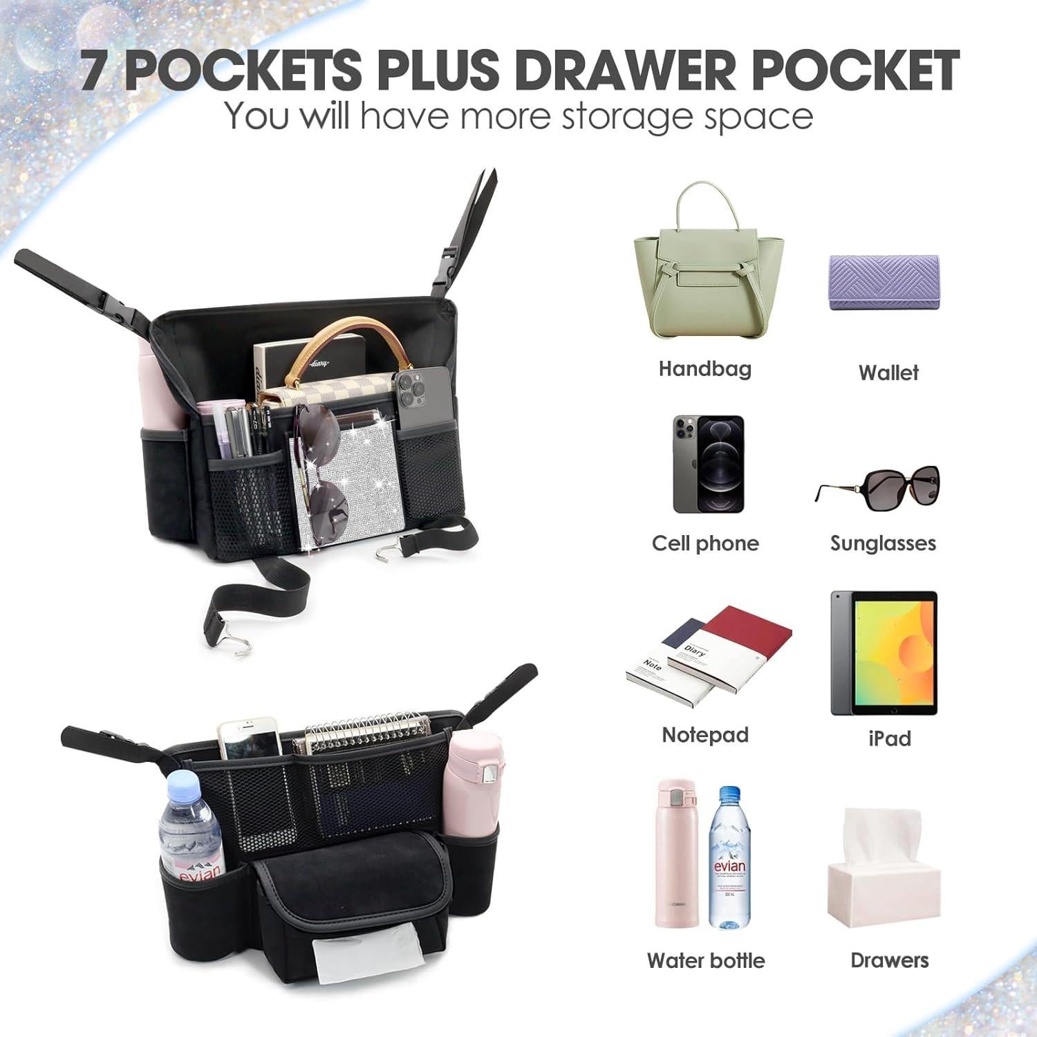 Organizador de Asiento Donpeshe Negro con Diamantes Brillantes