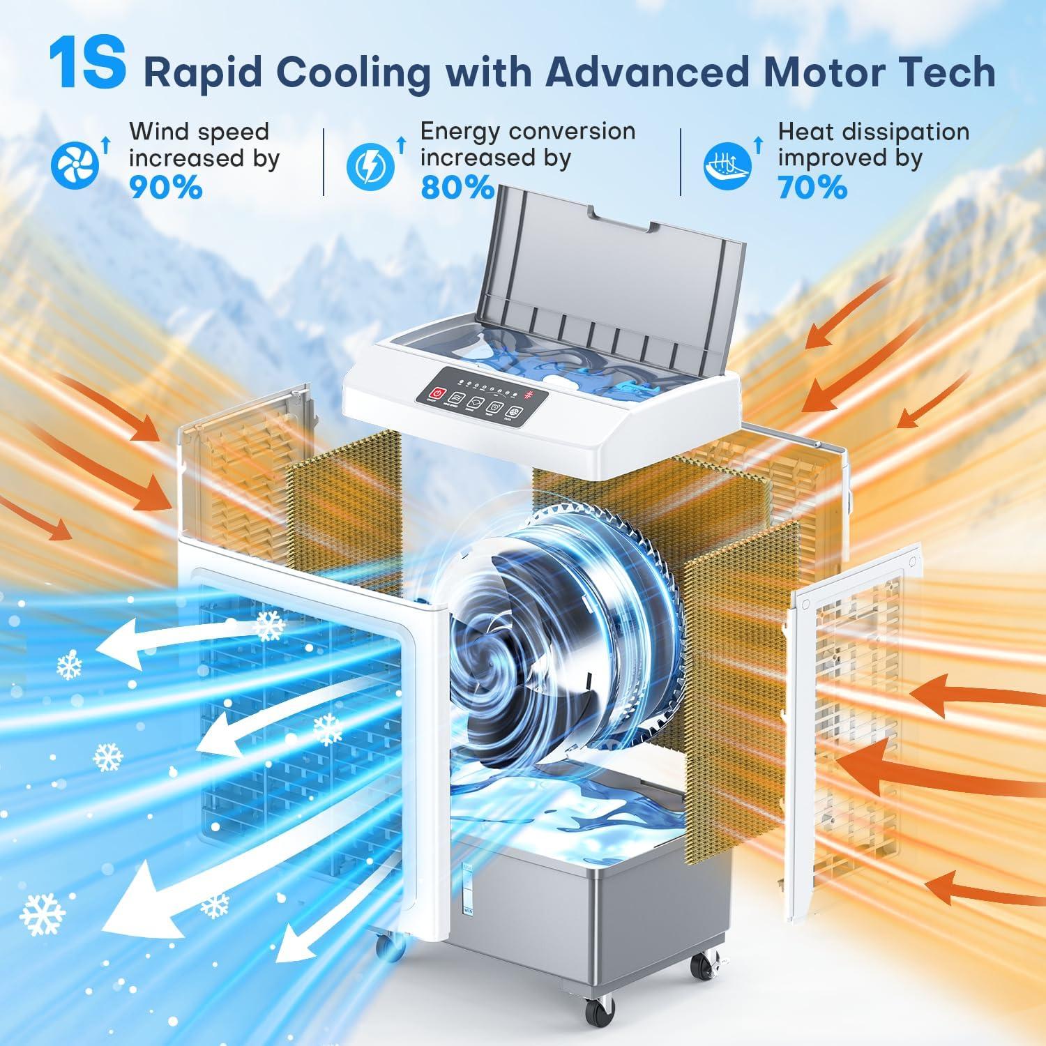 FANCOLE Enfriador de Aire Evaporativo 2100 CFM 30.28L Portátil