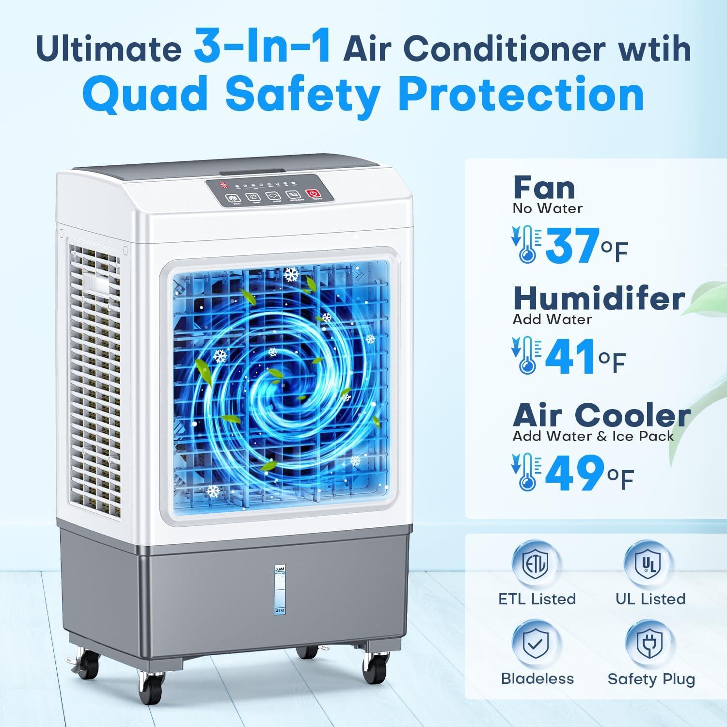 FANCOLE Enfriador de Aire Evaporativo 2100 CFM 30.28L Portátil