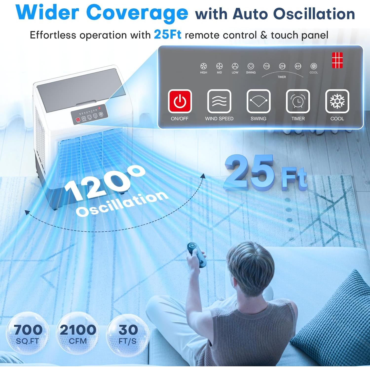 FANCOLE Enfriador de Aire Evaporativo 2100 CFM 30.28L Portátil
