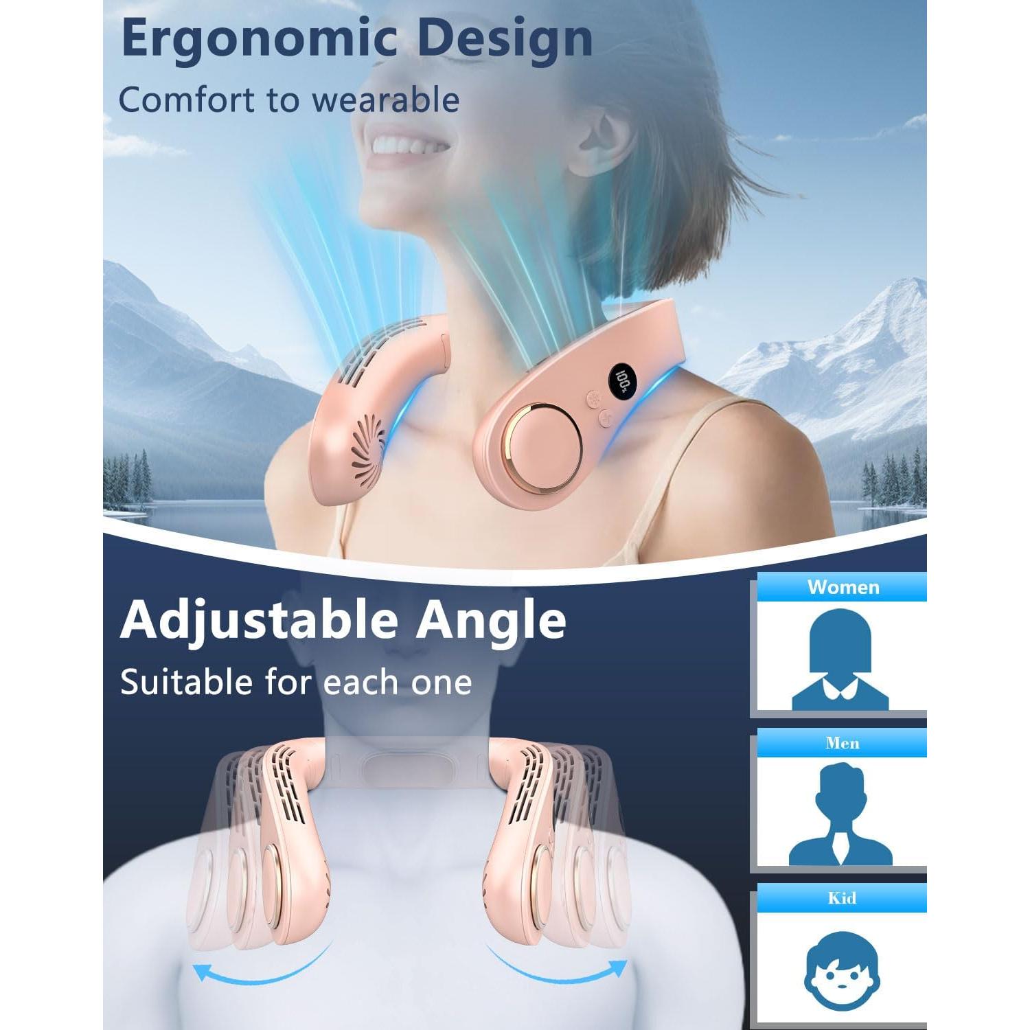 Ventilador de Cuello AJGJF Rosa con Placa de Enfriamiento 5500mAh