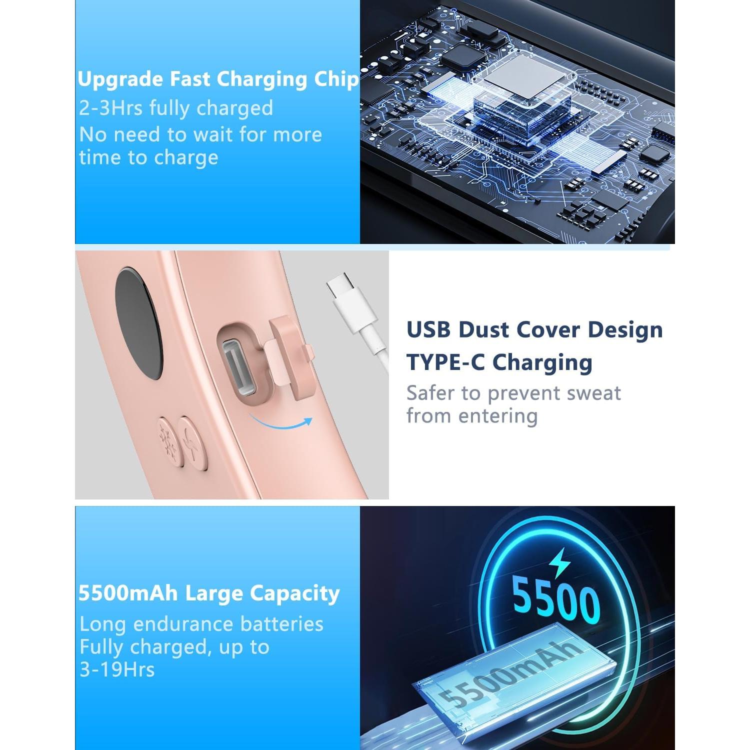 Ventilador de Cuello AJGJF Rosa con Placa de Enfriamiento 5500mAh