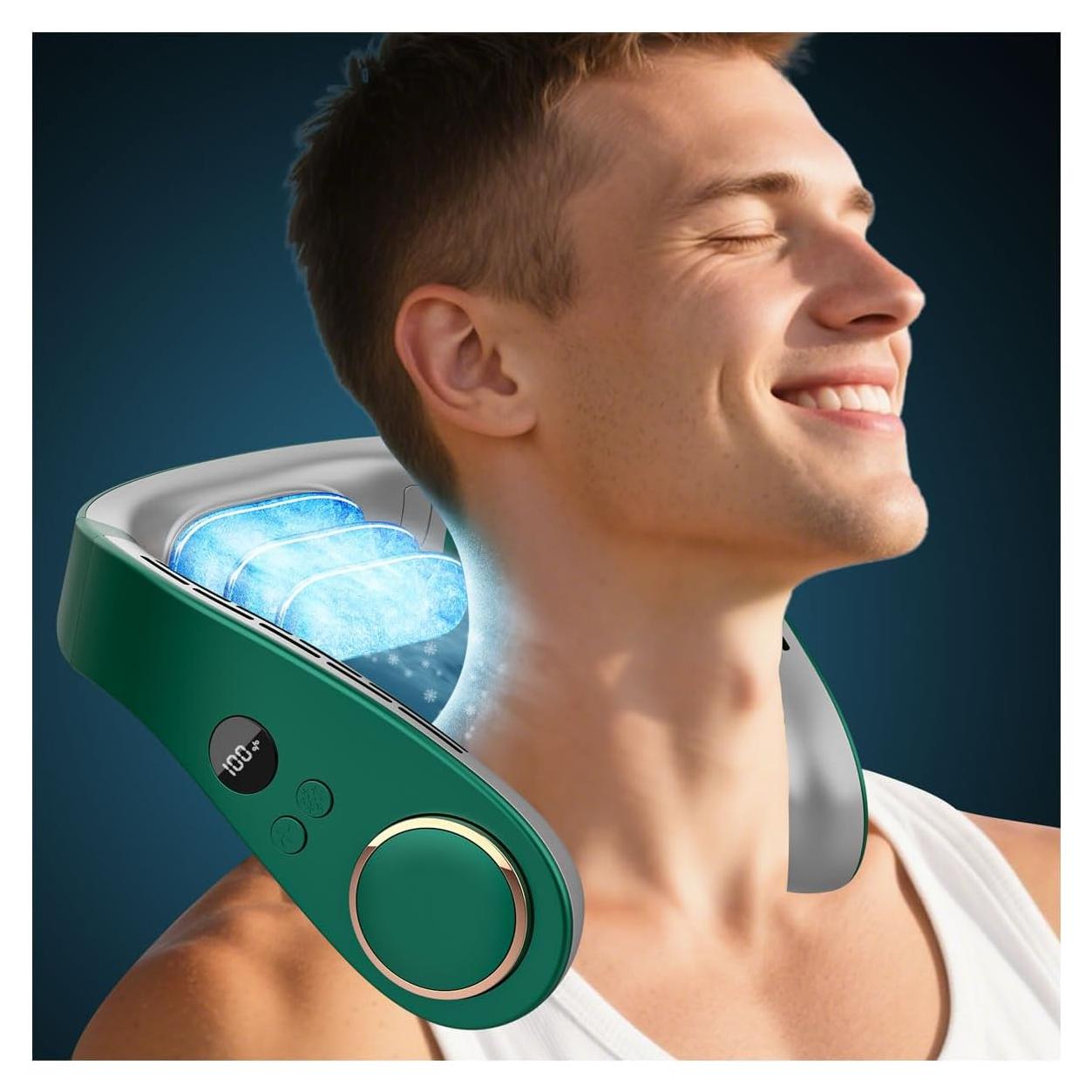 Acondicionador de Aire de Cuello QMKKX Verde Portátil Batería Recargable