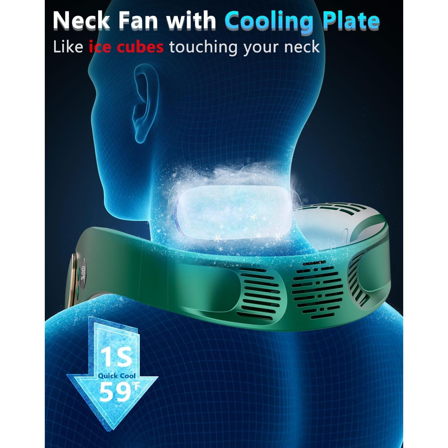 Acondicionador de Aire de Cuello QMKKX Verde Portátil Batería Recargable