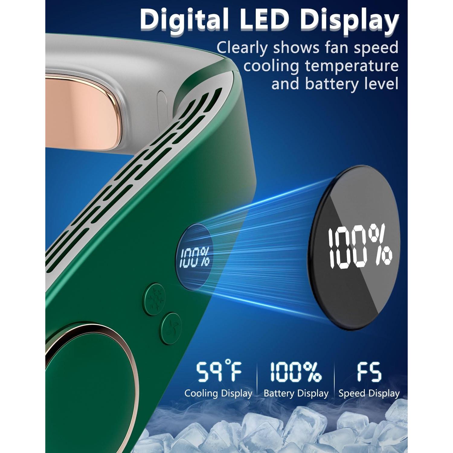 Acondicionador de Aire de Cuello QMKKX Verde Portátil Batería Recargable