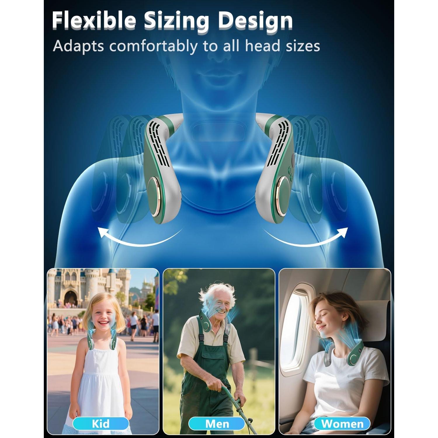 Acondicionador de Aire de Cuello QMKKX Verde Portátil Batería Recargable