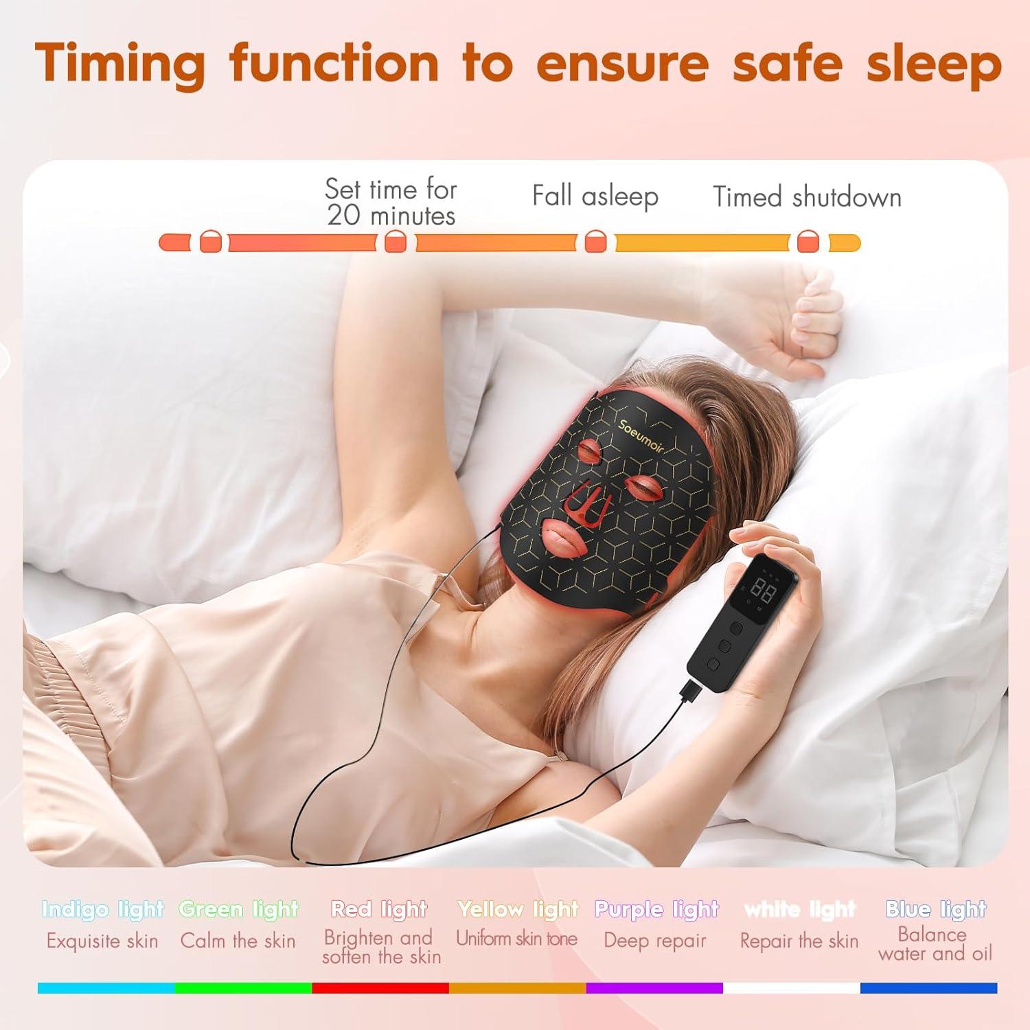 Máscara de Luz Roja LED Soeumoir con Control Remoto y 7 Modos