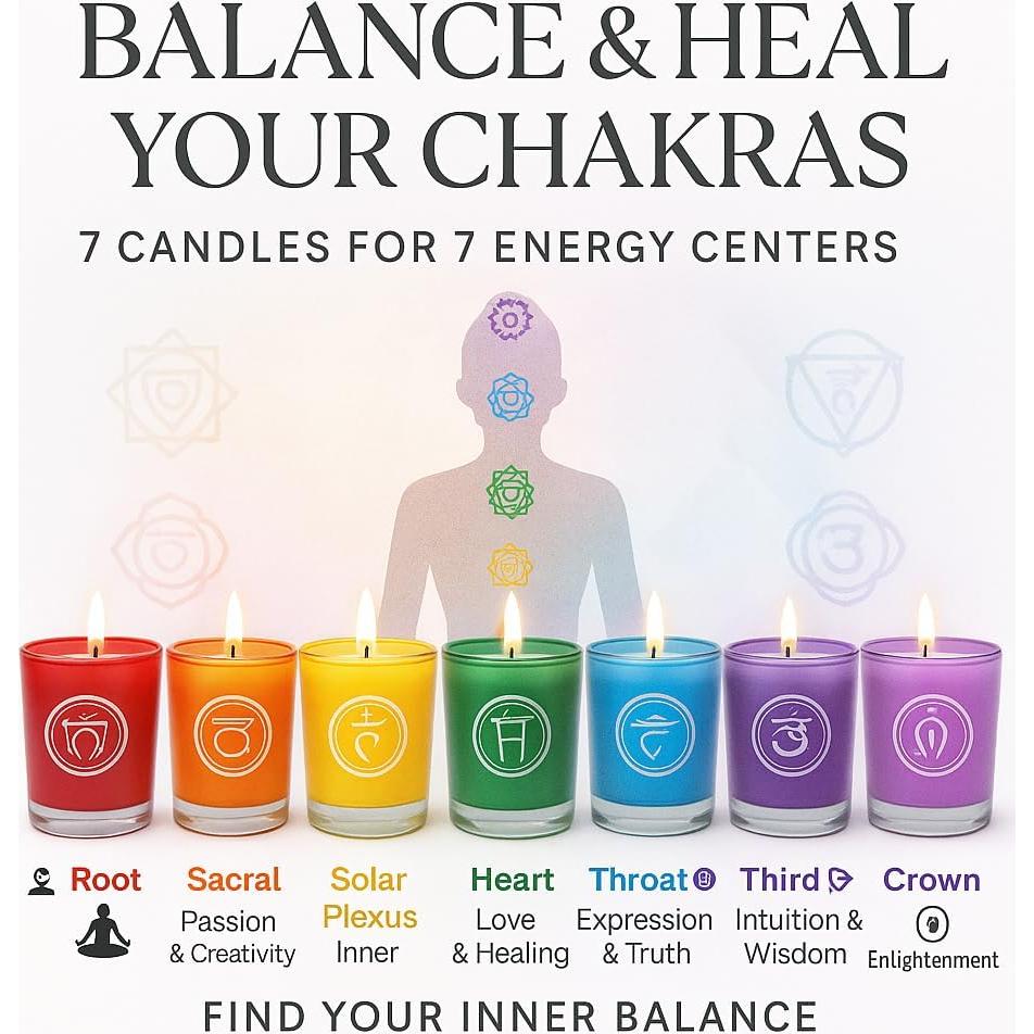 Juego de 7 Velas Aromáticas Chakra & Luck - Cera de Soja Natural