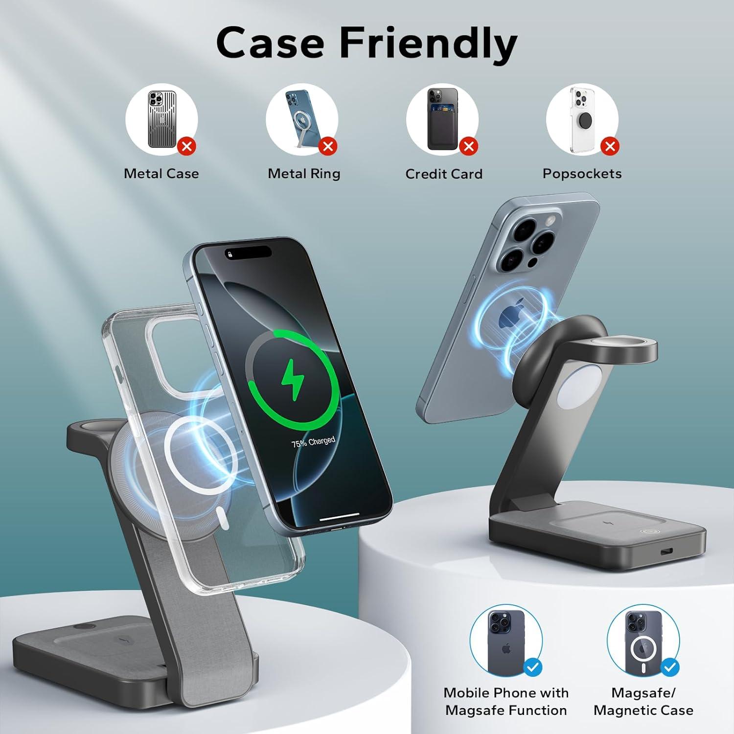 Estación de Carga Inalámbrica 3 en 1 eazpower Gris