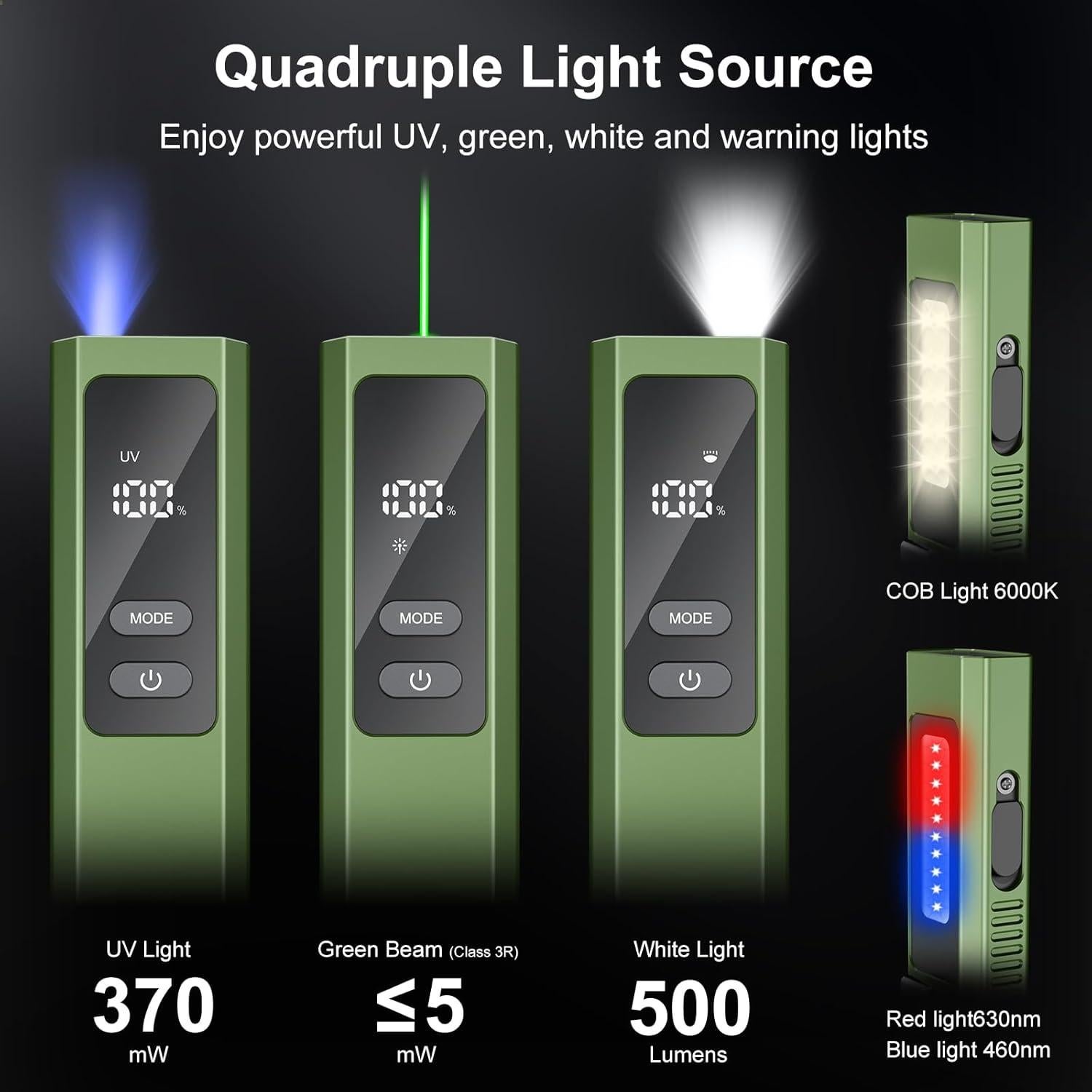 Linterna EDC PRO 4 en 1 DONGGUAN 500LM Verde USB-C