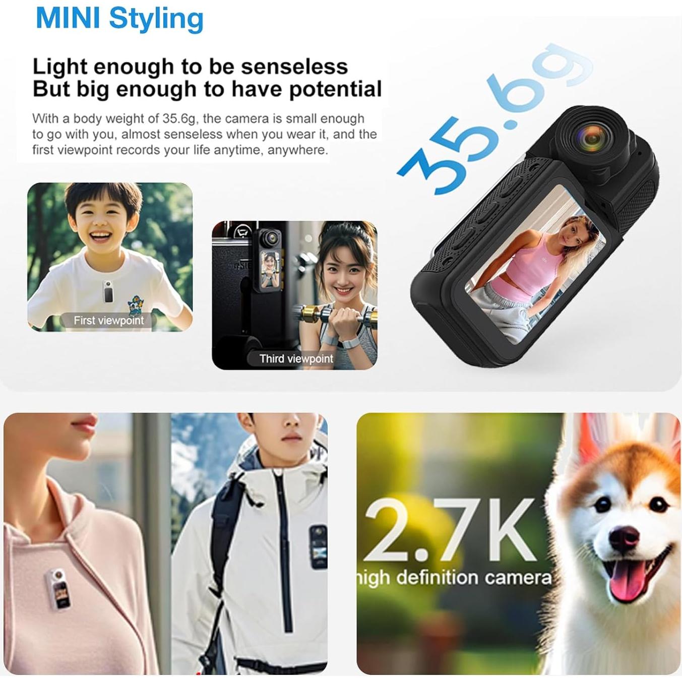 Cámara de acción CQH S70 2.7K portátil 64GB con cordón magnético