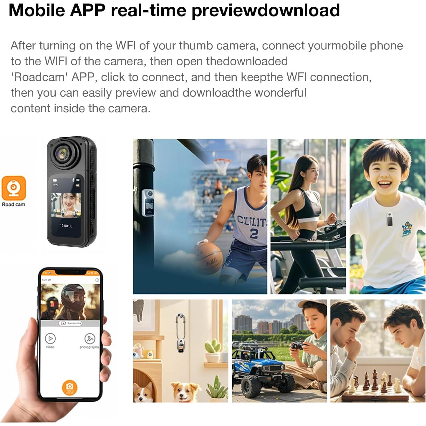 Cámara de acción CQH S70 2.7K portátil 64GB con cordón magnético