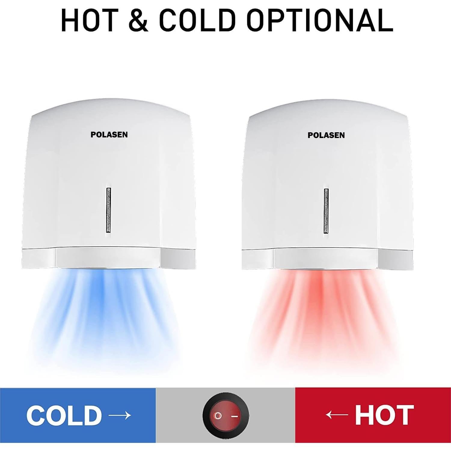 Secador de Manos Polasen A1003 Blanco ABS 1800W Sensor Automático