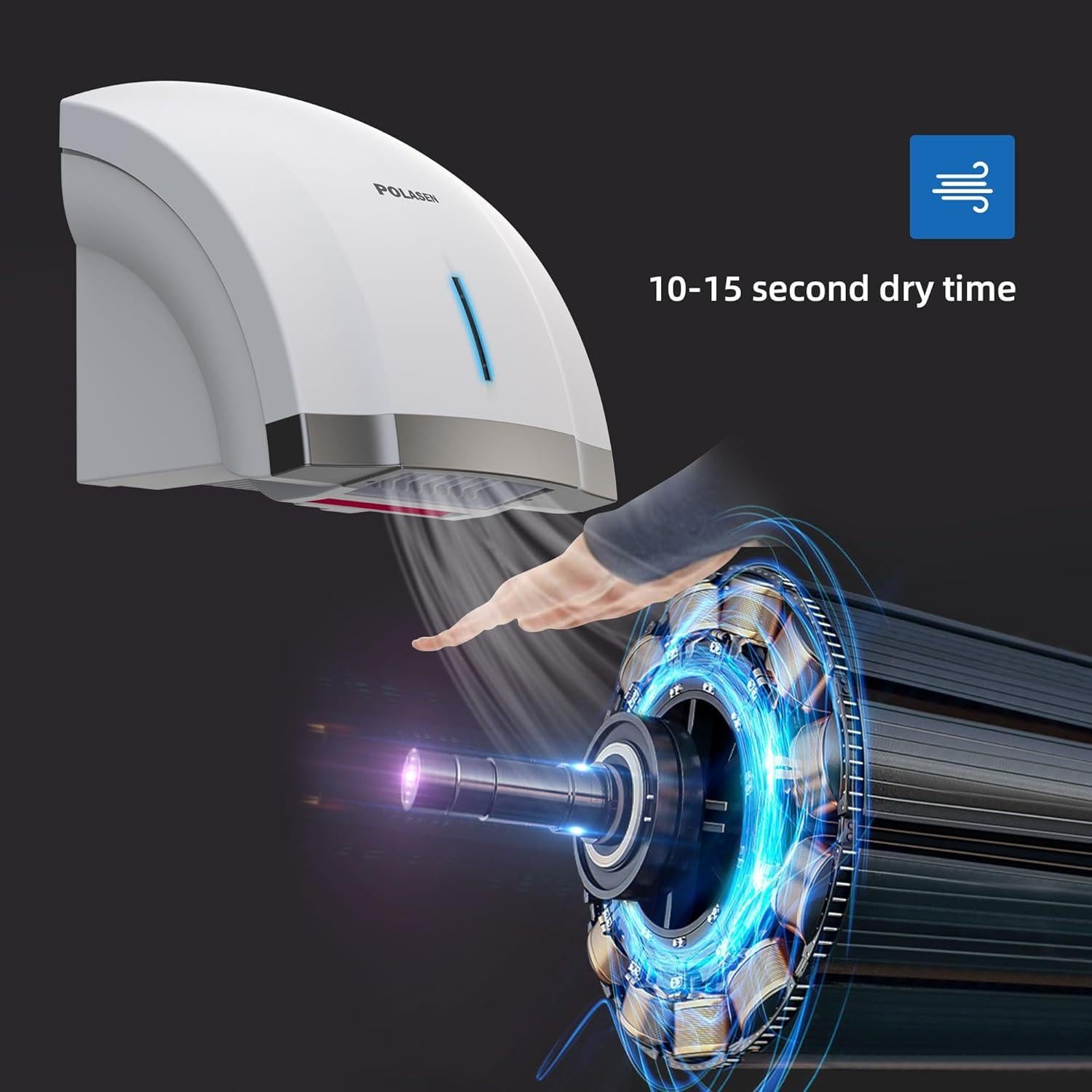 Secador de Manos Polasen A1003 Blanco ABS 1800W Sensor Automático