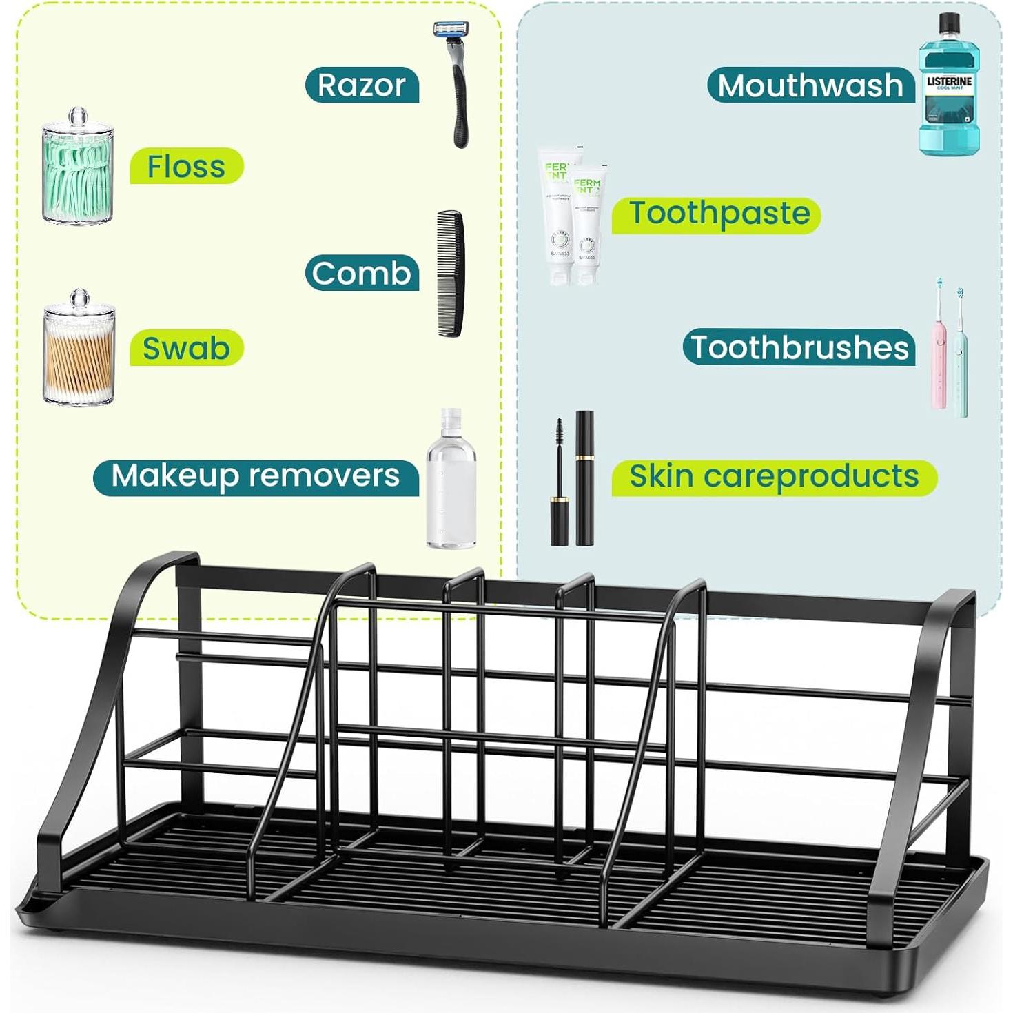 Organizador de Encimera de Baño Chintu - Soporte 7 Ranuras Negro