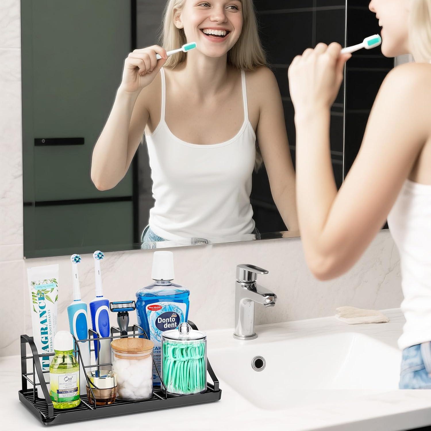 Organizador de Encimera de Baño Chintu - Soporte 7 Ranuras Negro