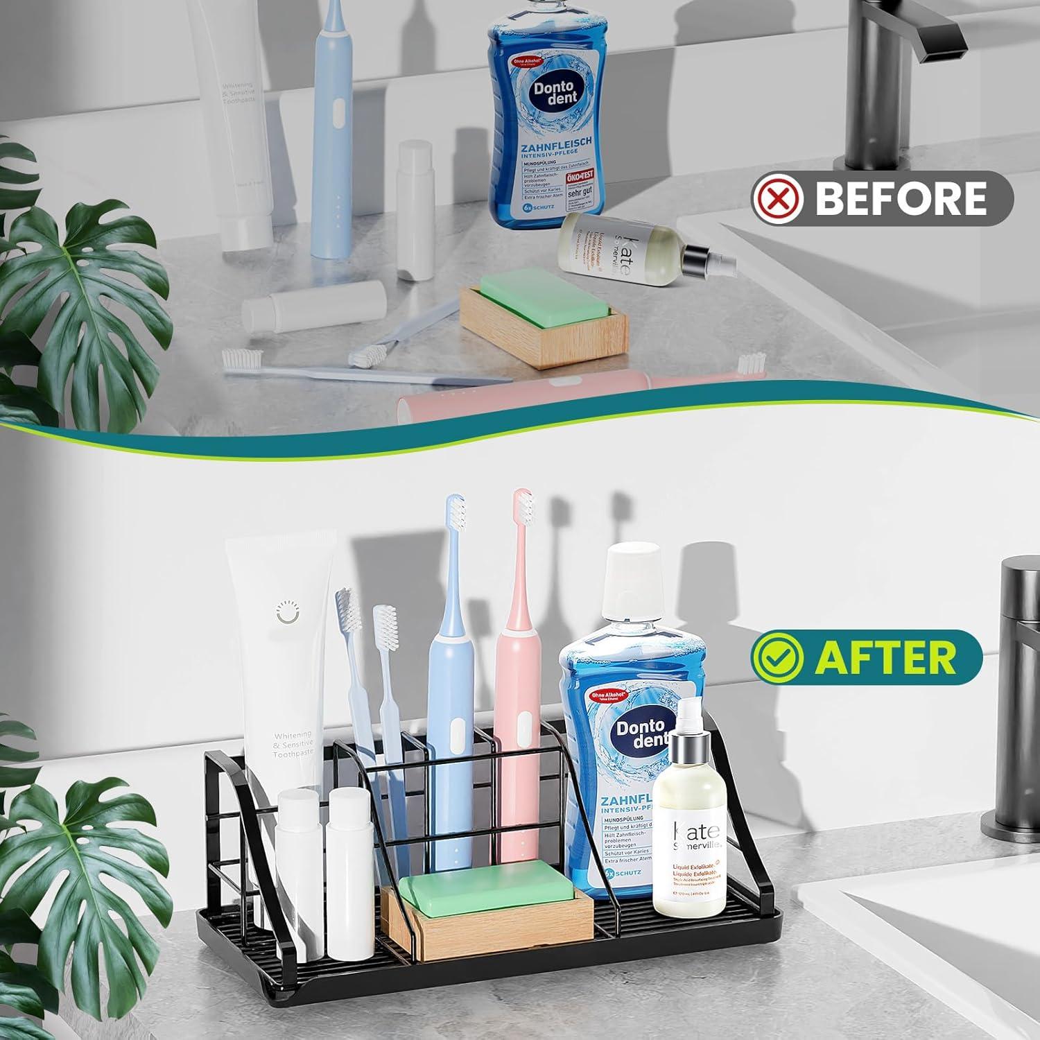 Organizador de Encimera de Baño Chintu - Soporte 7 Ranuras Negro