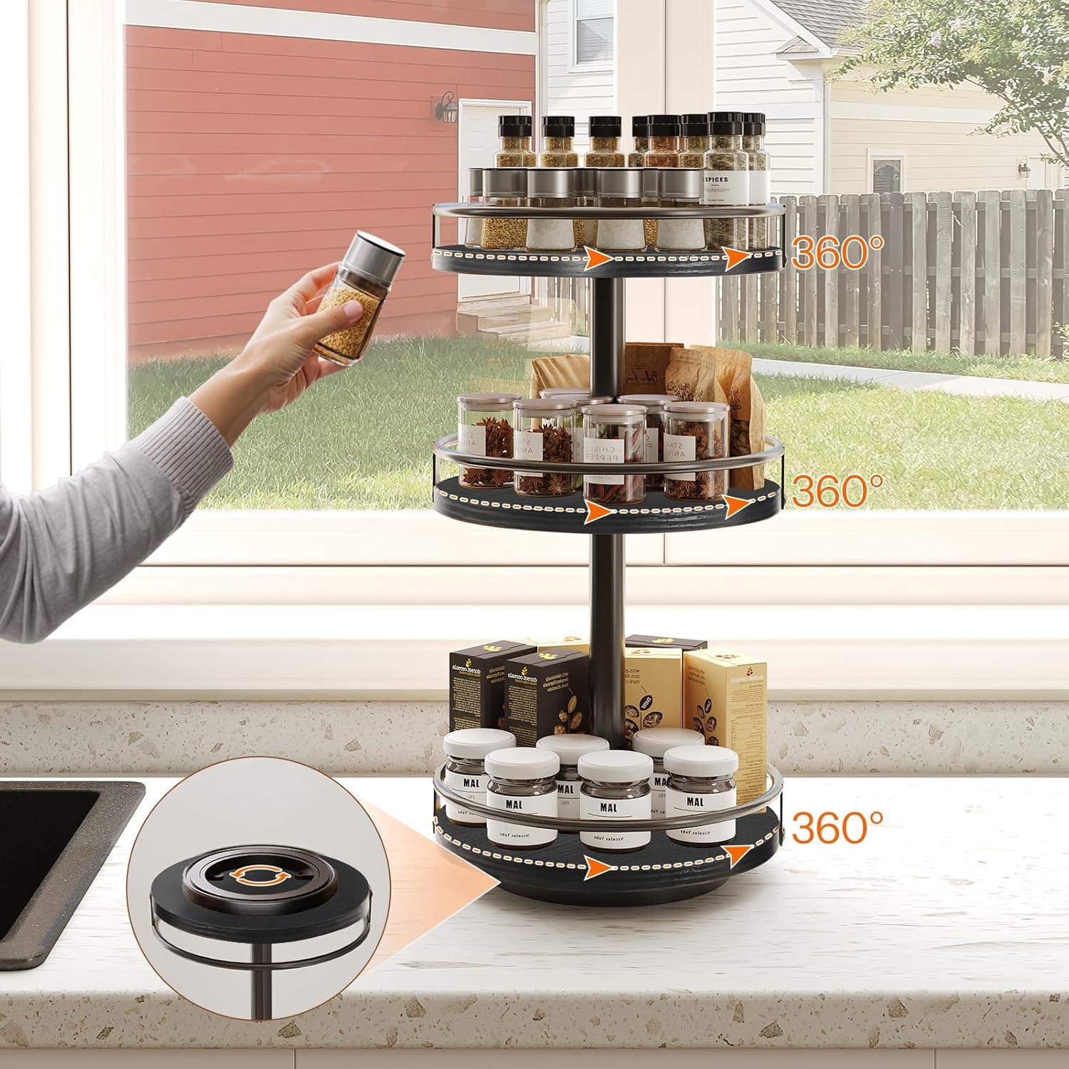 Organizador de Especias Giratorio HOOBRO 3 Niveles Negro