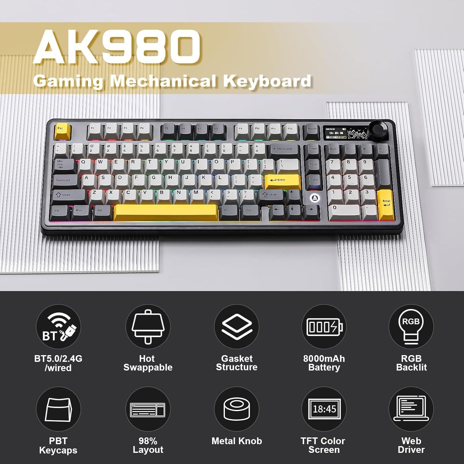 Teclado Mecánico Inalámbrico AJAZZ AK980 RGB 98% Negro