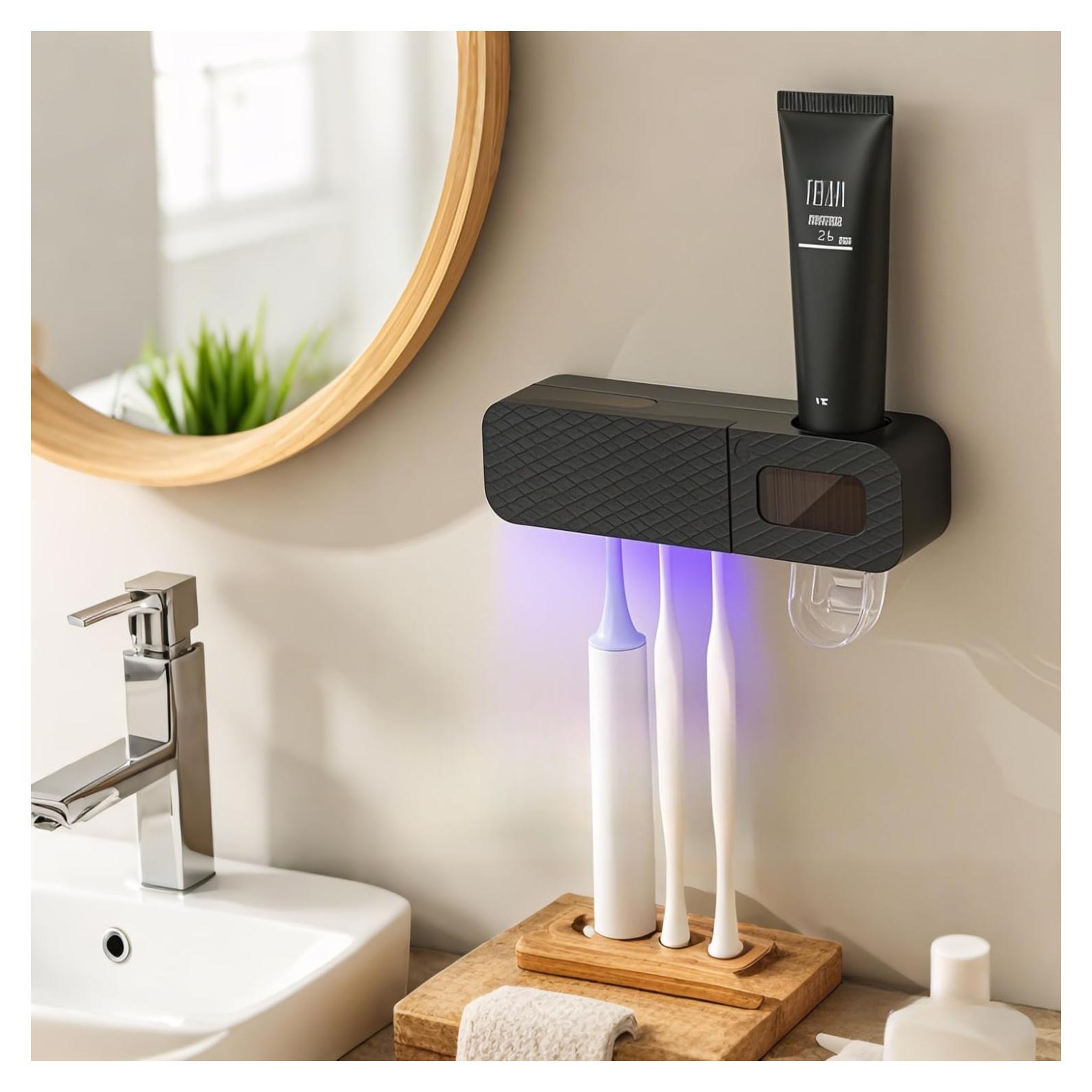 Soporte Inteligente para Cepillos de Dientes NeteHon Negro con Dispensador