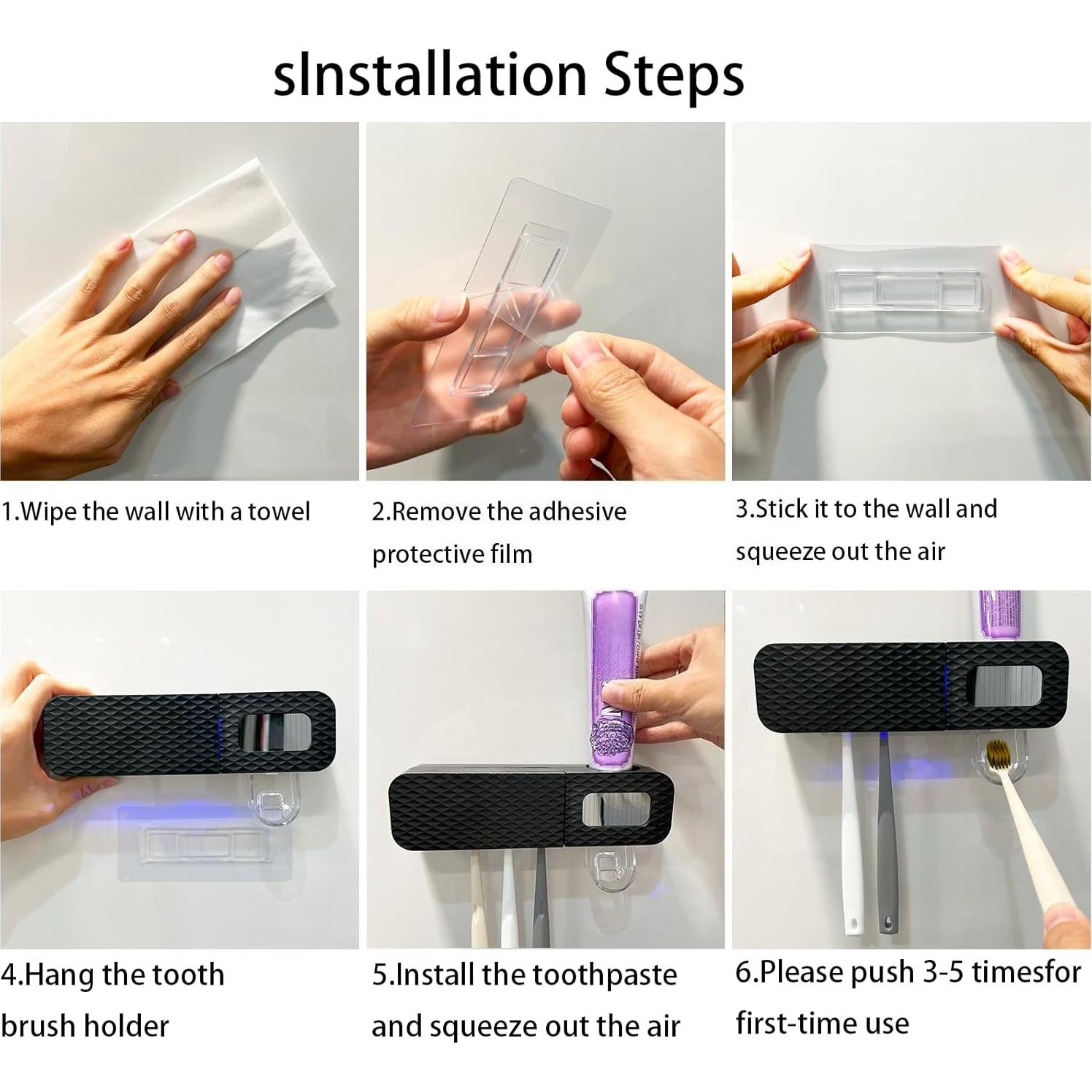 Soporte Inteligente para Cepillos de Dientes NeteHon Negro con Dispensador