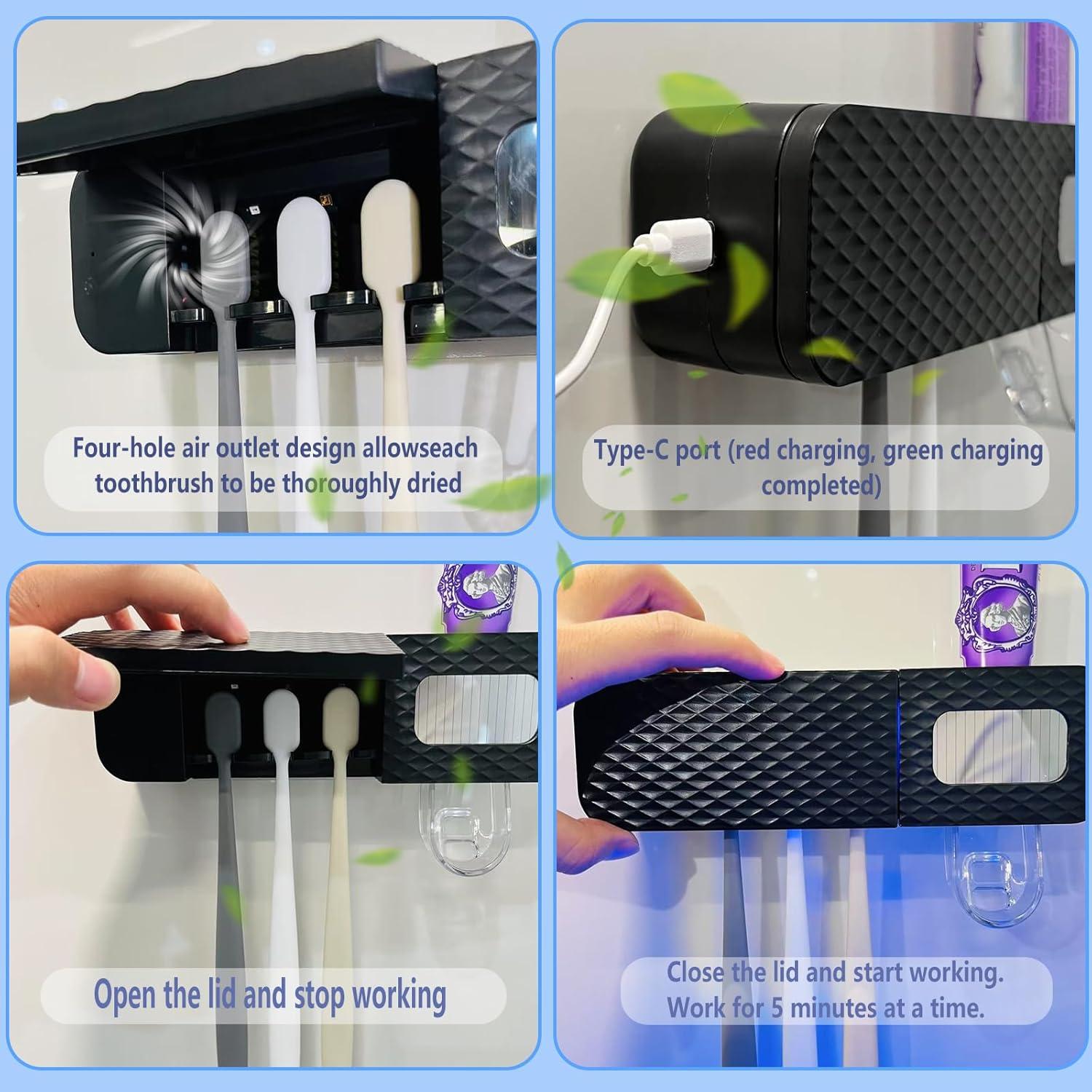 Soporte Inteligente para Cepillos de Dientes NeteHon Negro con Dispensador