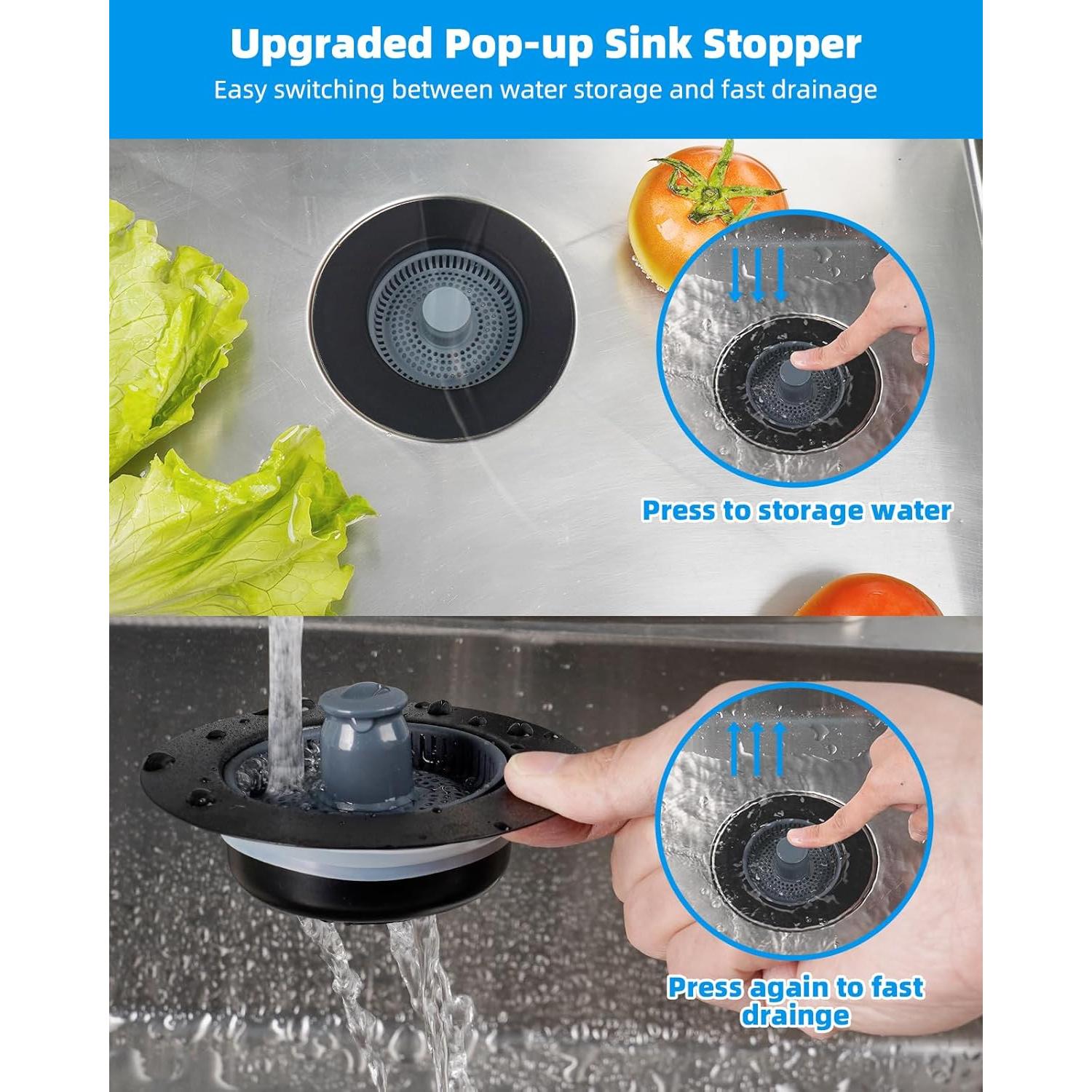 Filtro y Tapón de Drenaje Hibbent Acero Inoxidable 3 en 1 Negro