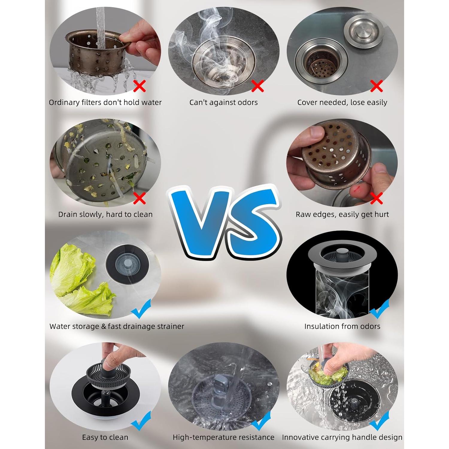 Filtro y Tapón de Drenaje Hibbent Acero Inoxidable 3 en 1 Negro