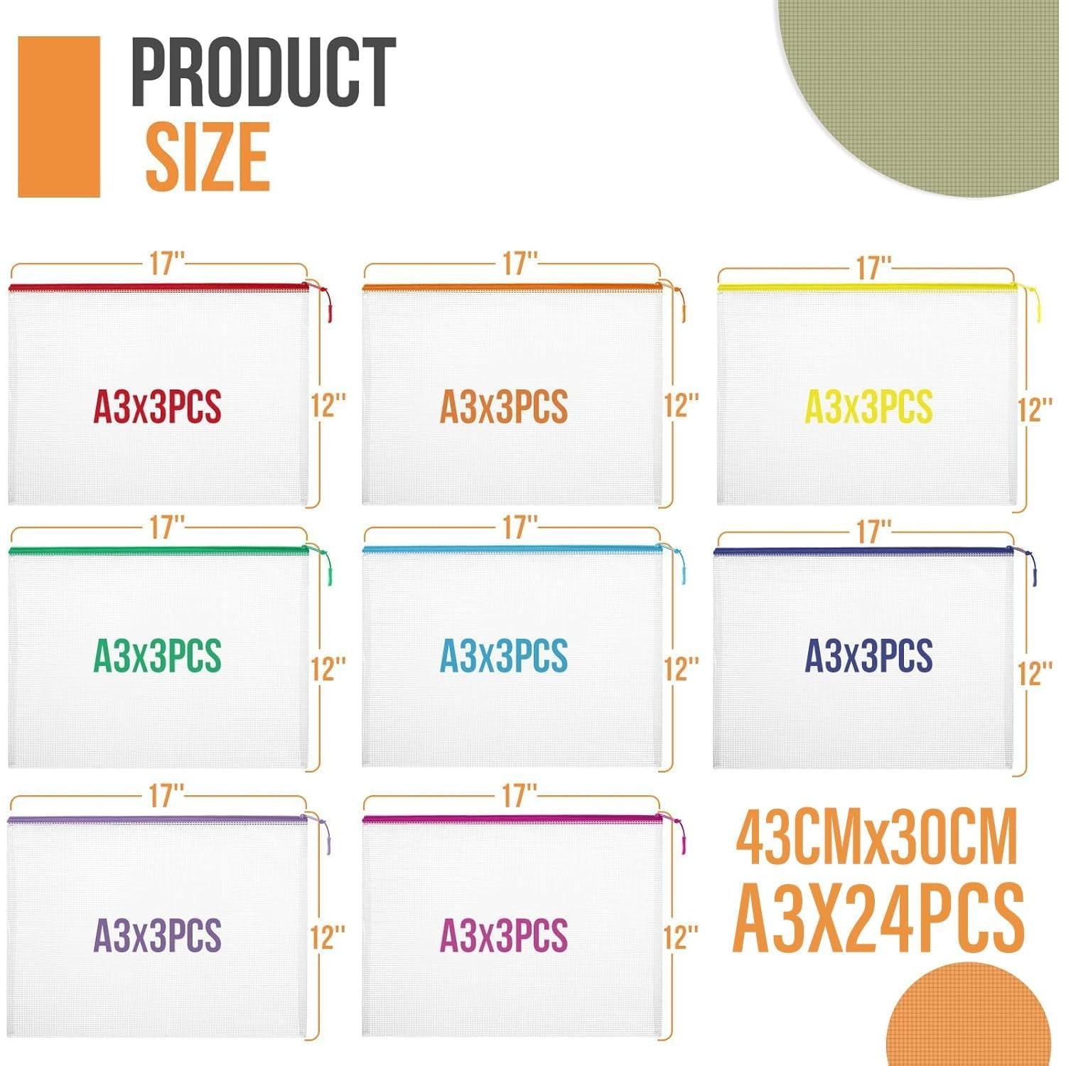 24 Bolsas de Archivo A3 con Cremallera YOPCDJ - Malla Reutilizables