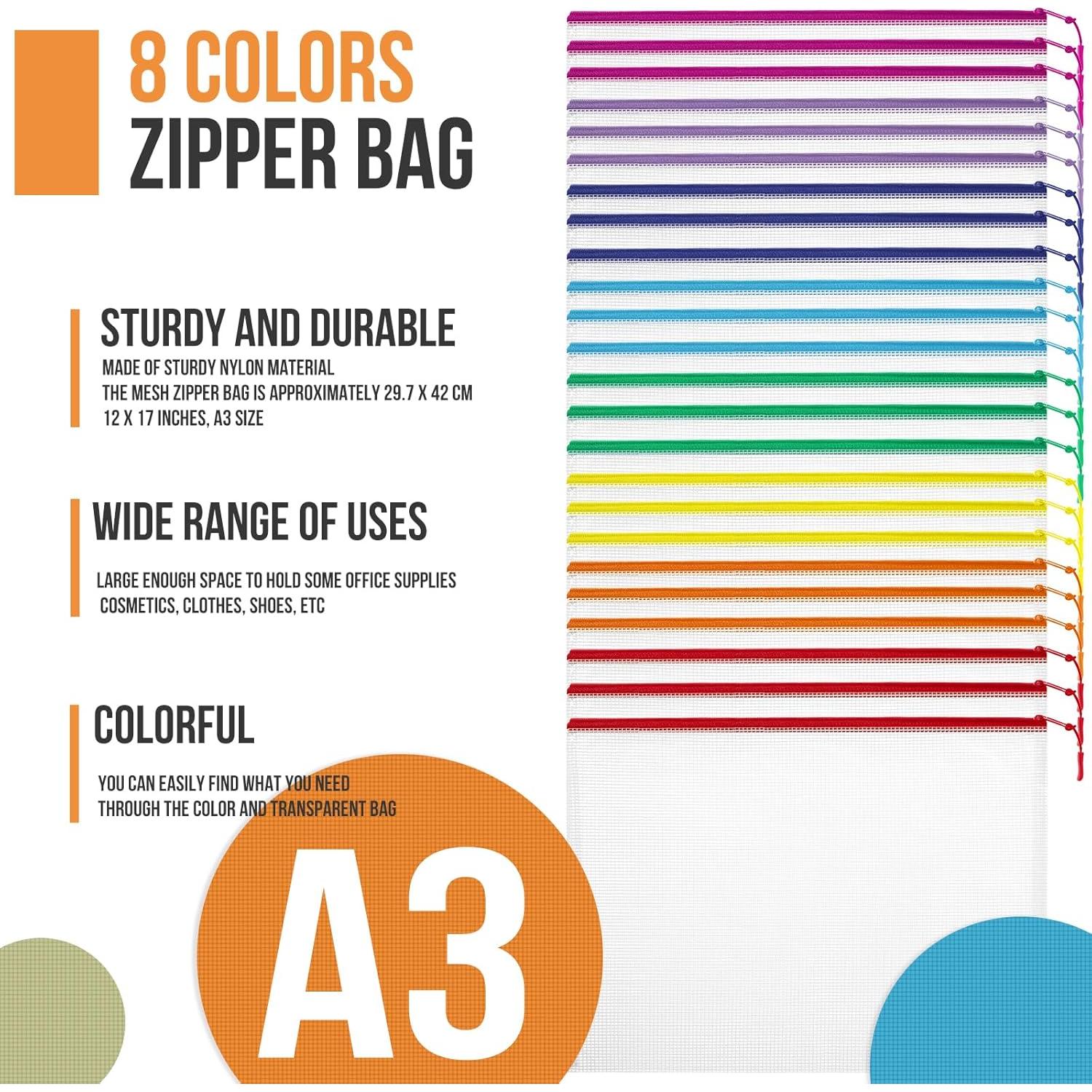 24 Bolsas de Archivo A3 con Cremallera YOPCDJ - Malla Reutilizables